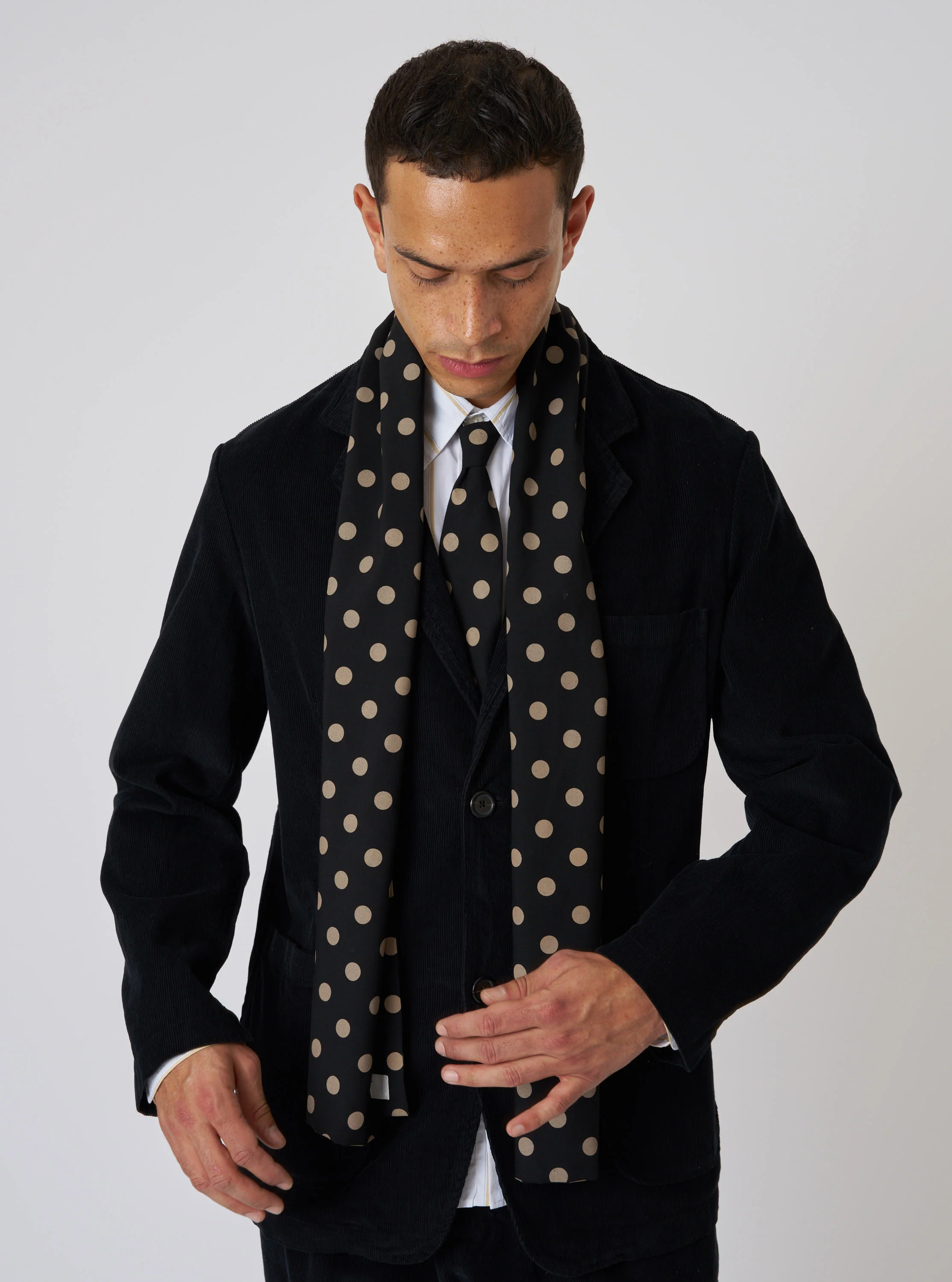 Black Bold Dot Print Rayon Evening Scarf - Image 2