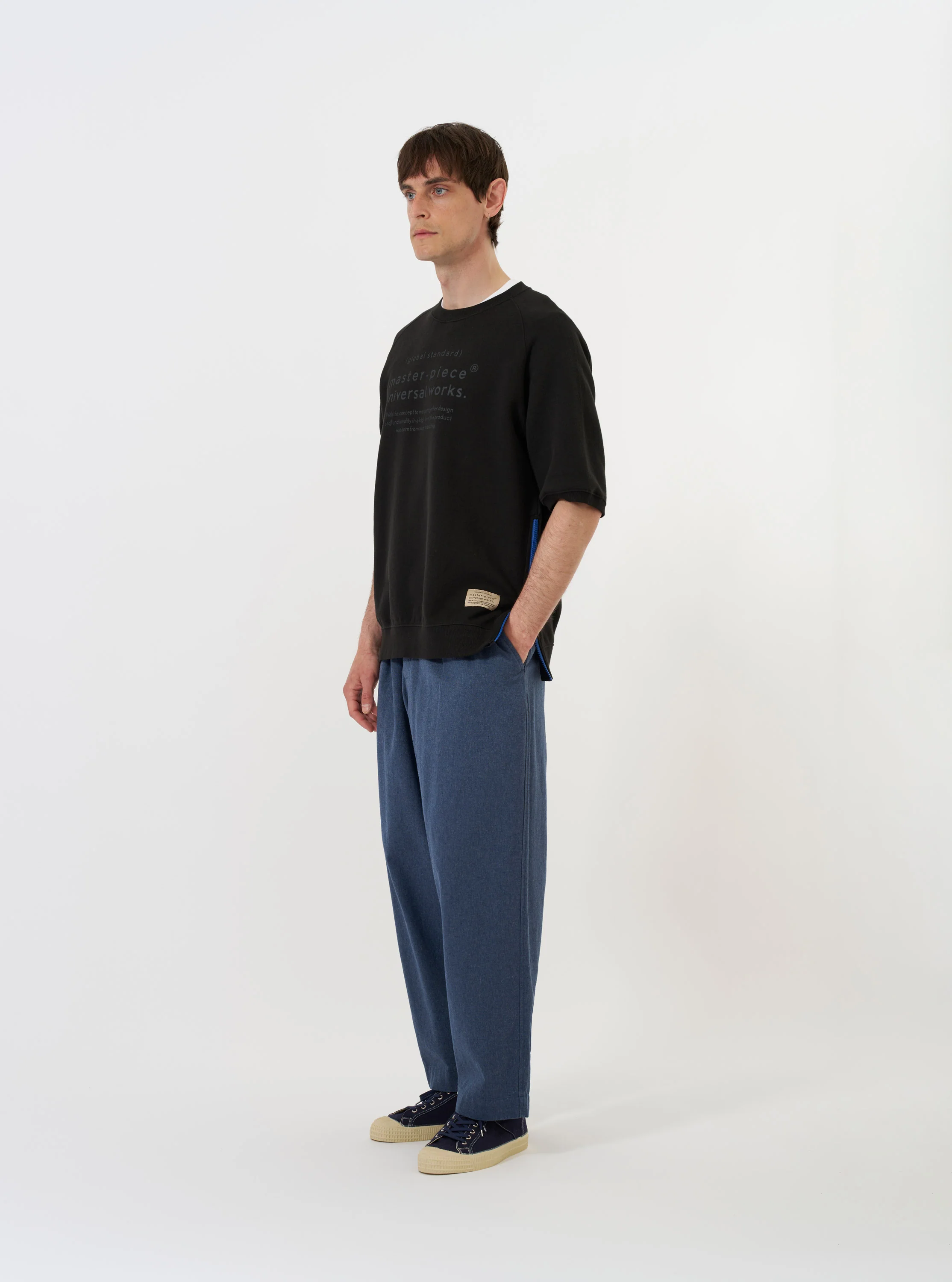 master-piece x Universal Works Black Brush Back Sweat S/S Billy Sweat - Image 8