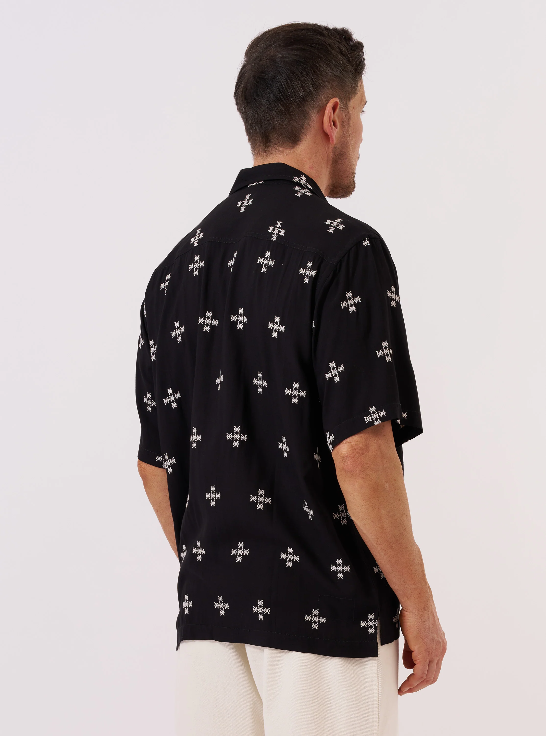 Black Embroidered Diamond Camp Shirt - Image 3