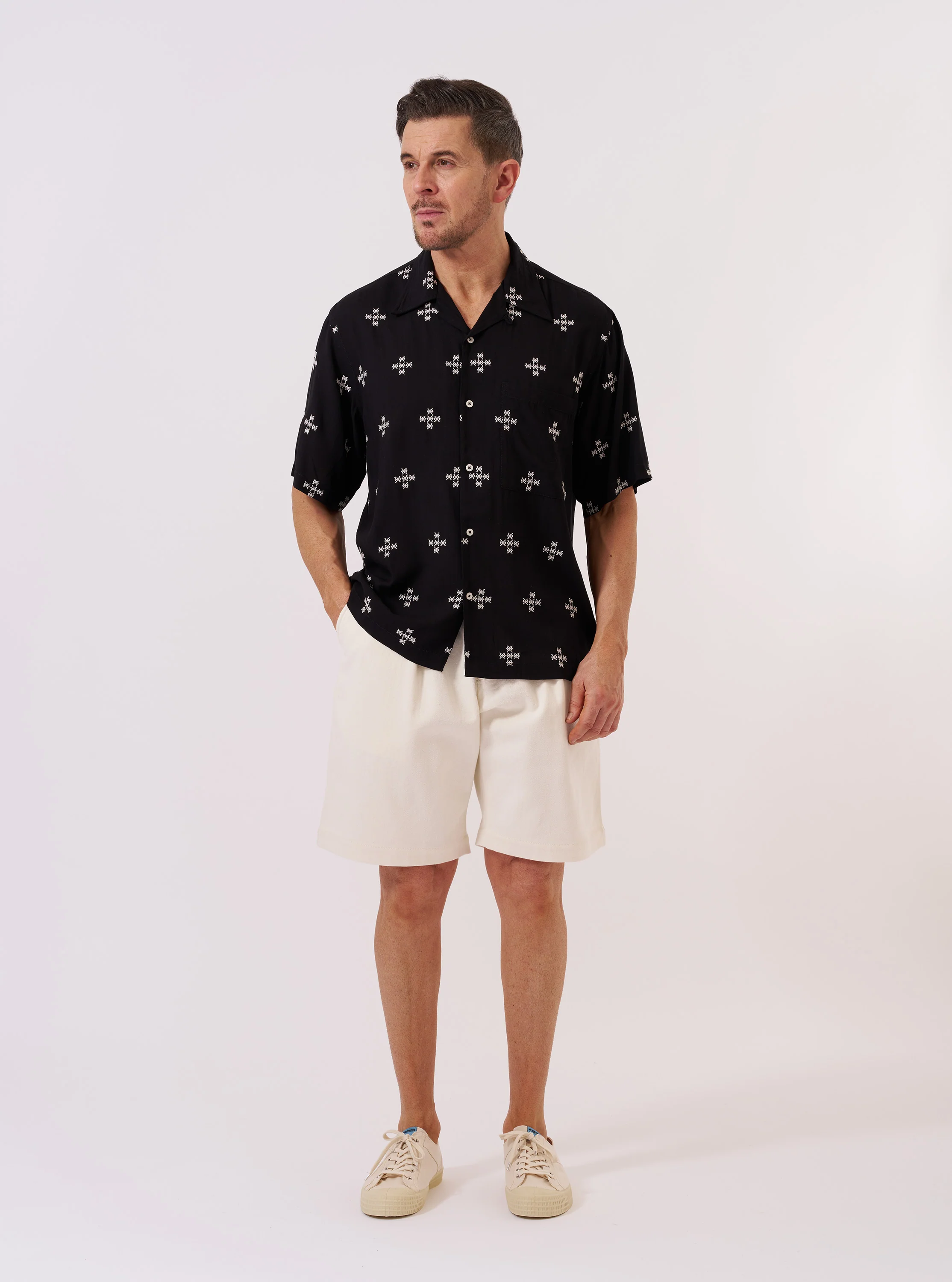 Black Embroidered Diamond Camp Shirt - Image 8