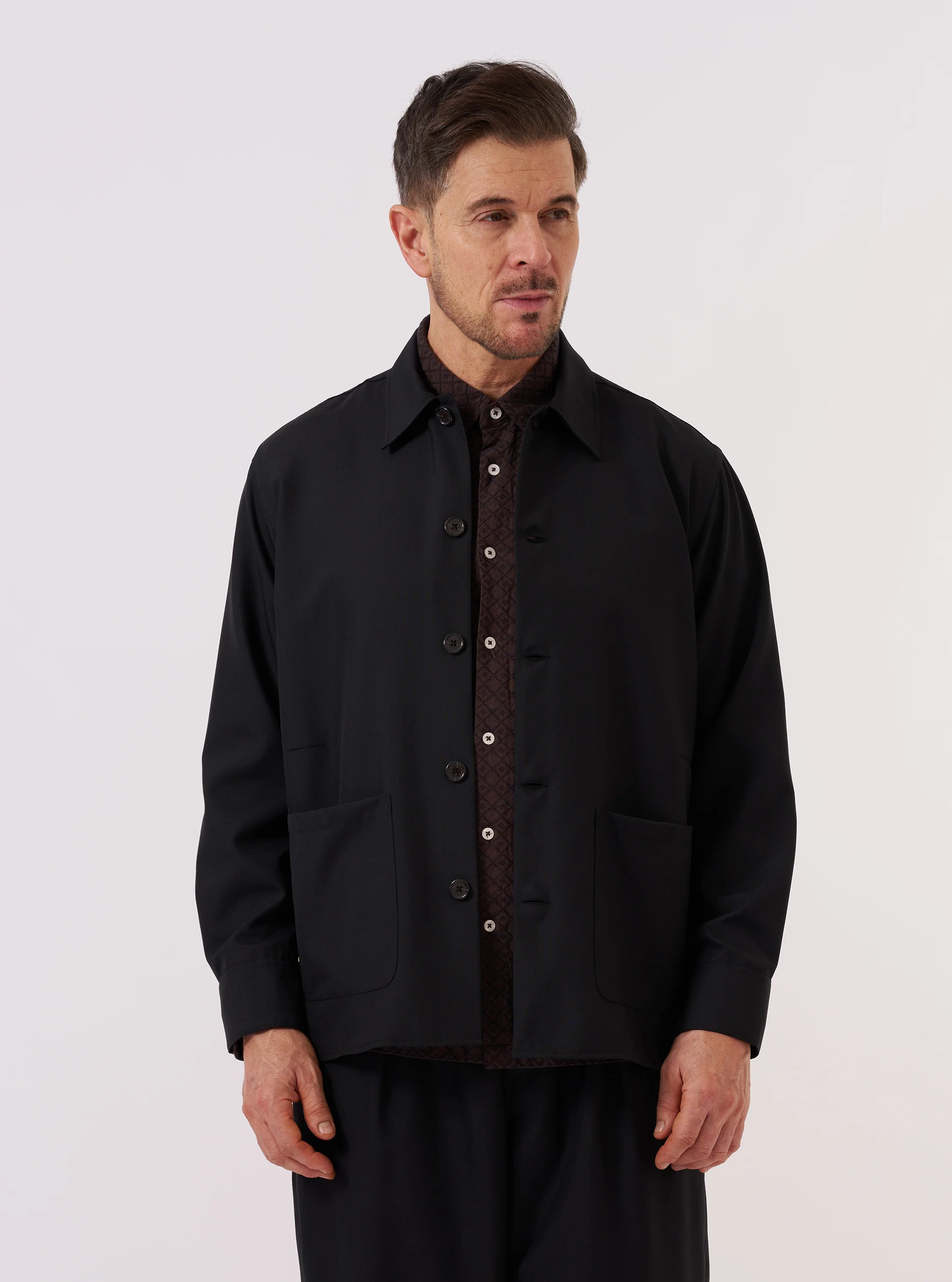 Black Tropical Suiting Travail Overshirt - Image 2
