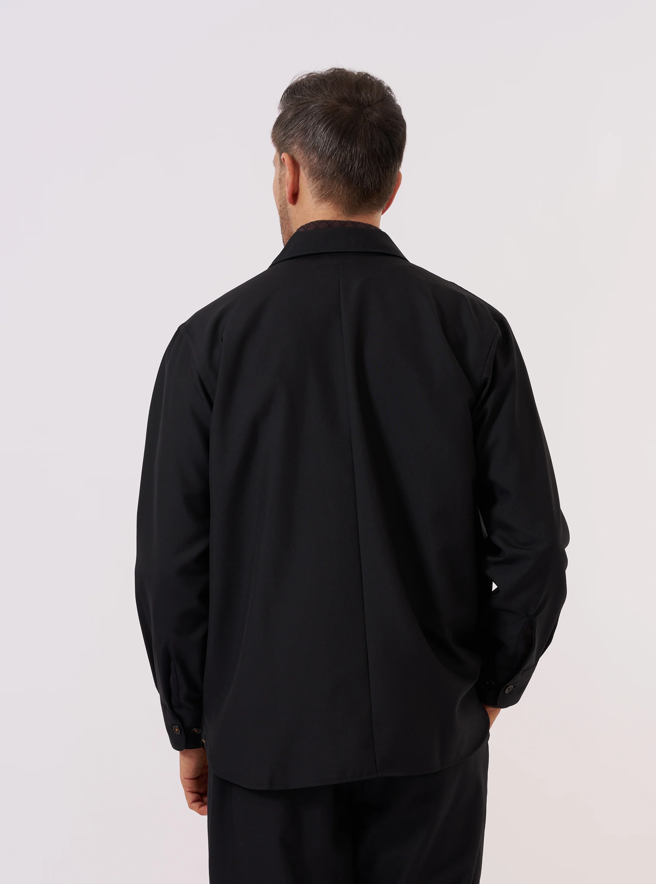 Black Tropical Suiting Travail Overshirt - Image 3
