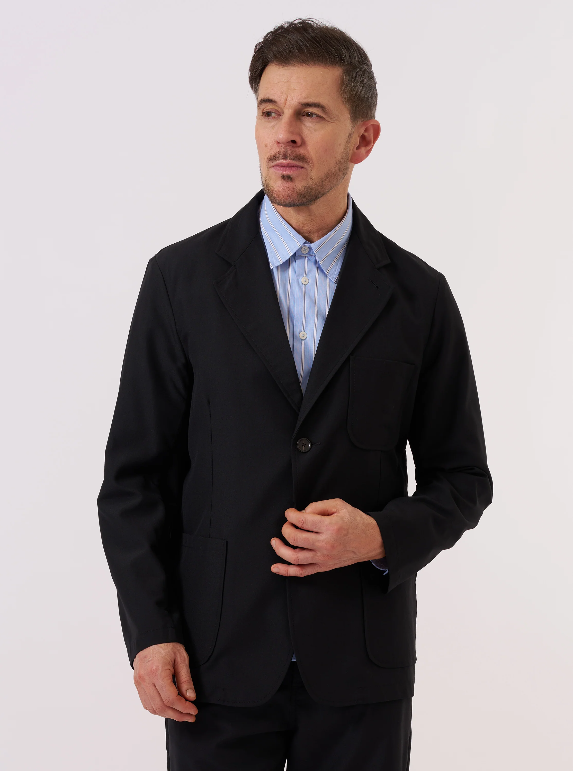 Black Tropical Suiting Two Button Jacket - Image 2