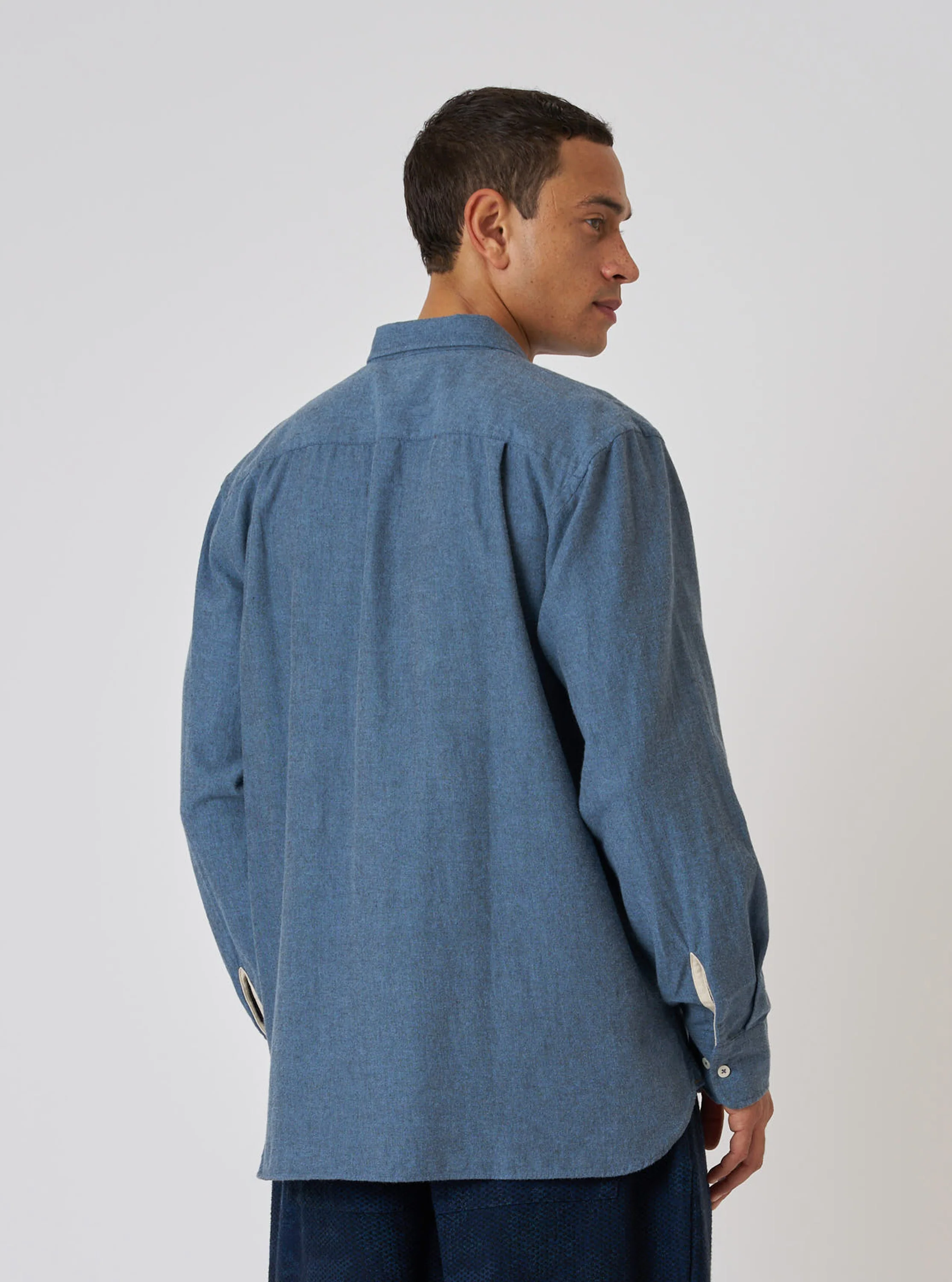 Blue Brushed Marl Twill Square Pocket Shirt - Image 3