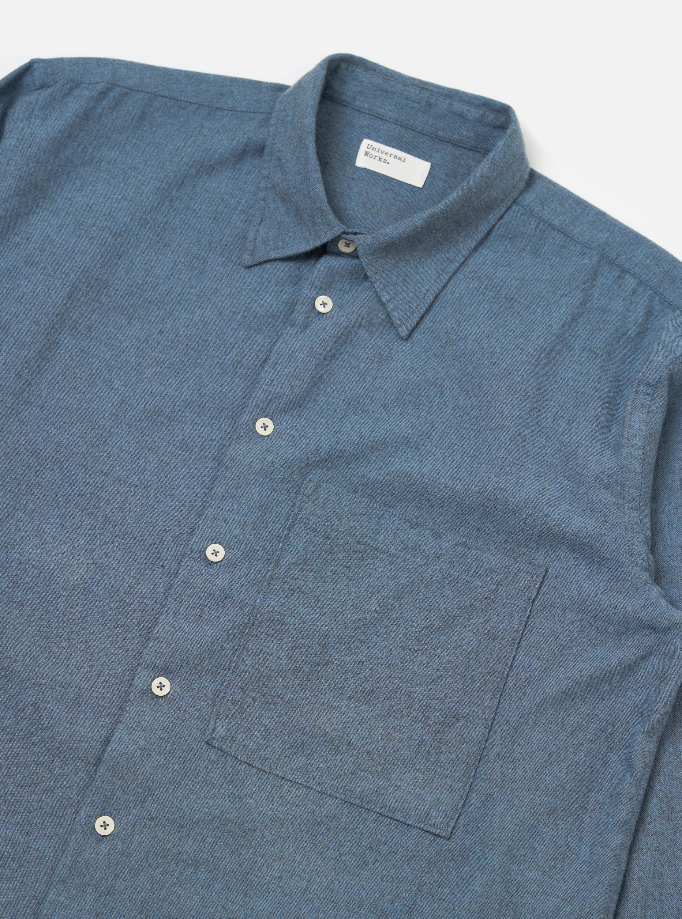 Blue Brushed Marl Twill Square Pocket Shirt - Image 6