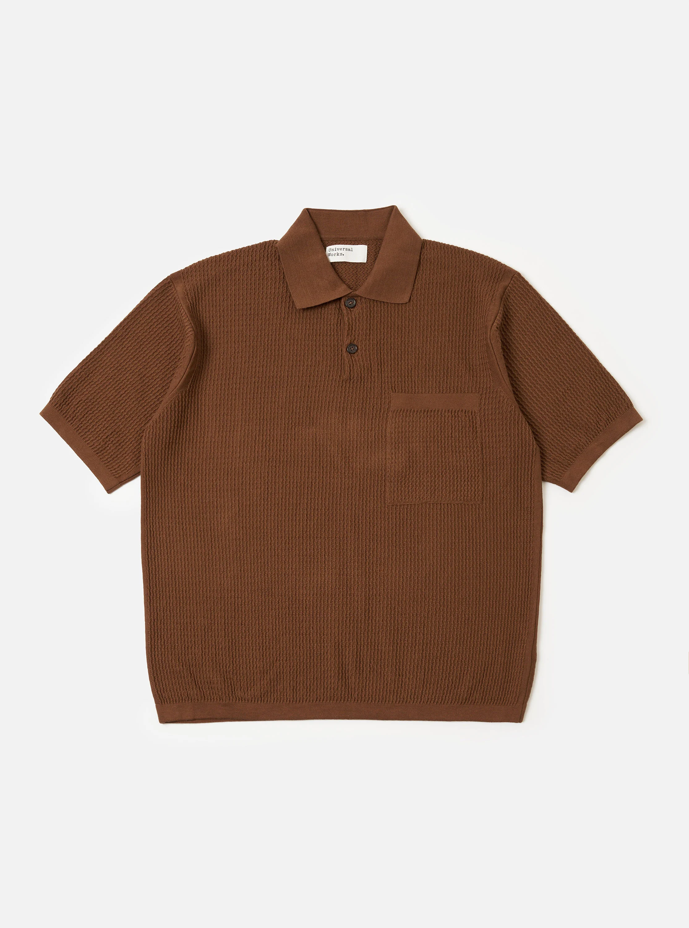 Brown Fine Texture Tricot S/S Knit Polo
