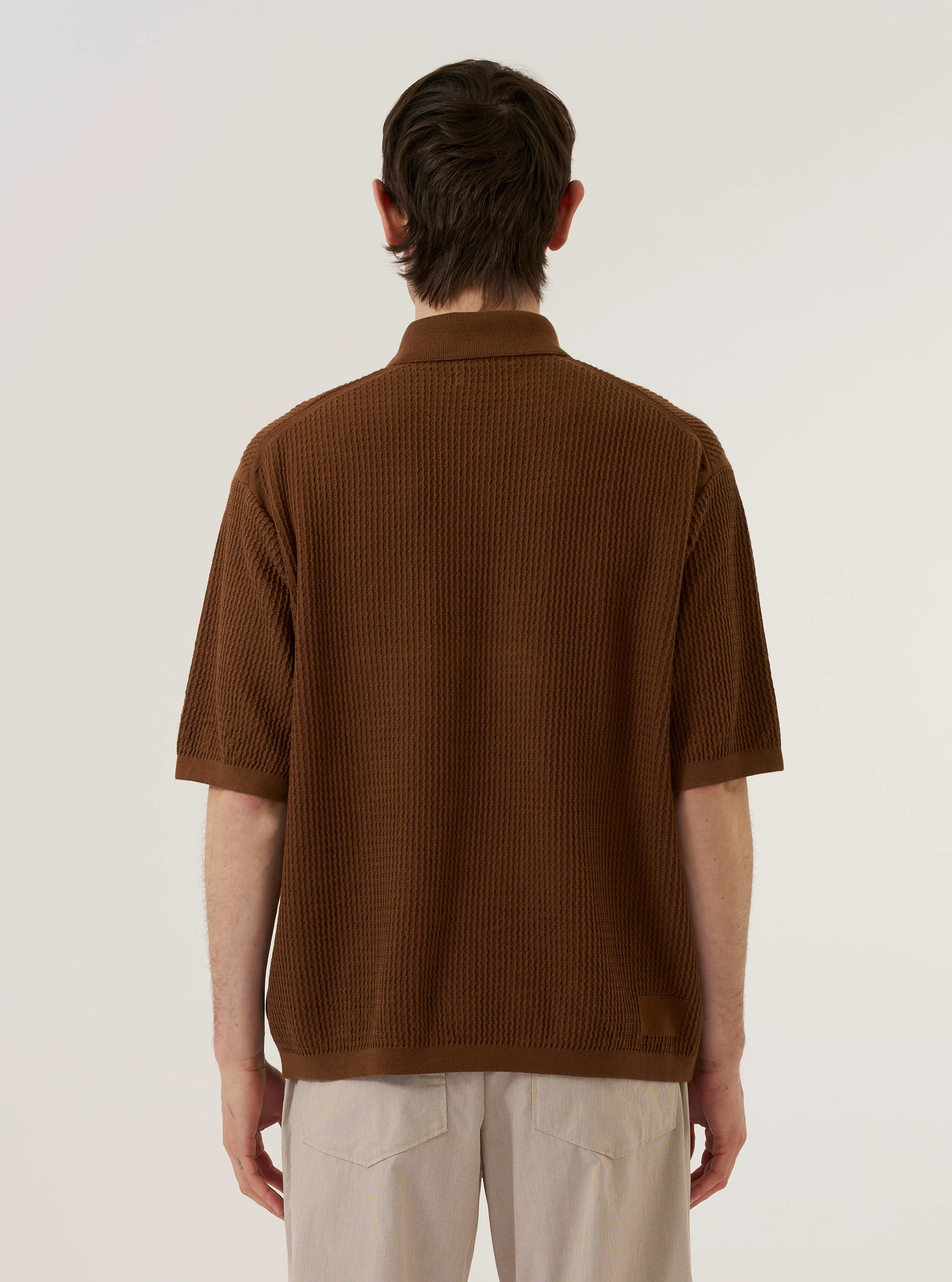Brown Fine Texture Tricot S/S Knit Polo - Image 3