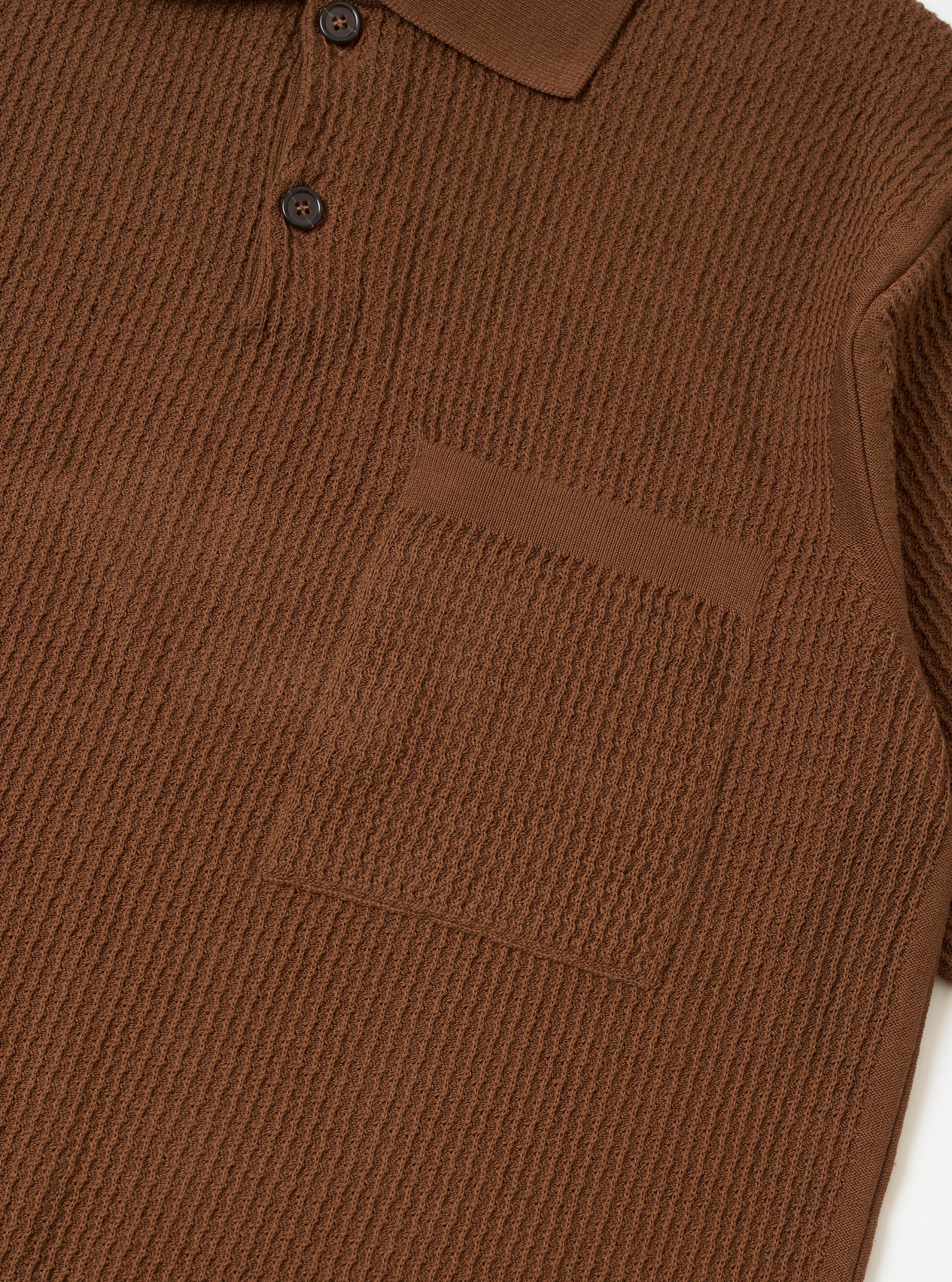 Brown Fine Texture Tricot S/S Knit Polo - Image 6