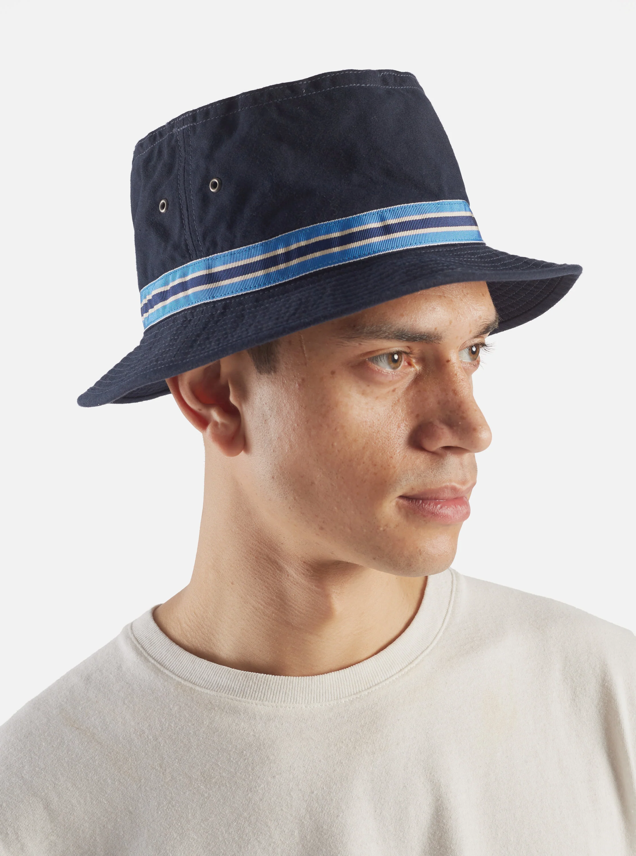 cableami® Navy Chino Cotton Loose Light Pork Pie Hat - Image 3