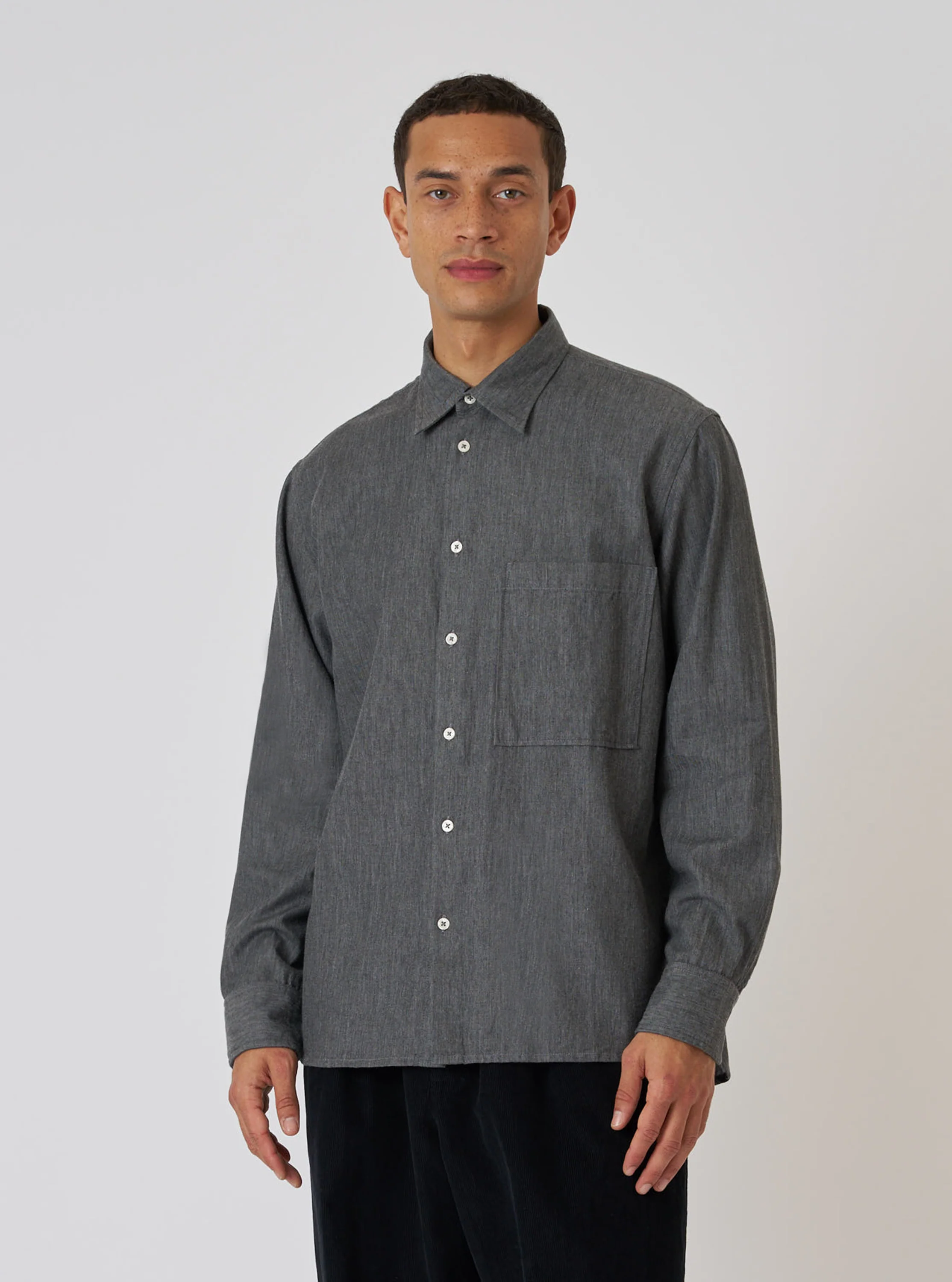 Charcoal Brushed Organic Cotton Square Pocket Shirt - Image 2