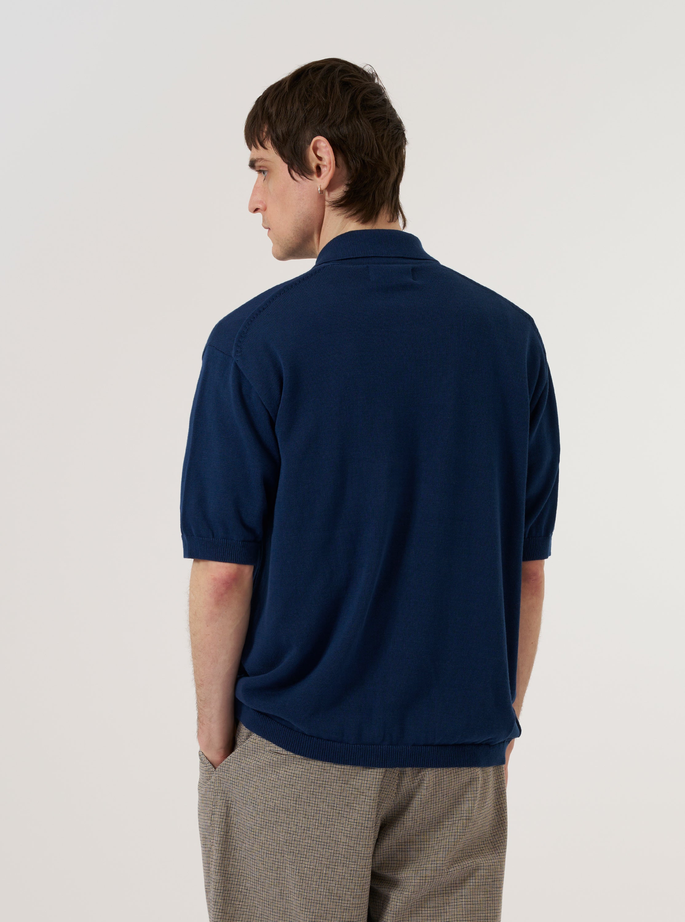 Dark Navy Cotton Lace Knit Jonny Knit Shirt - Image 3