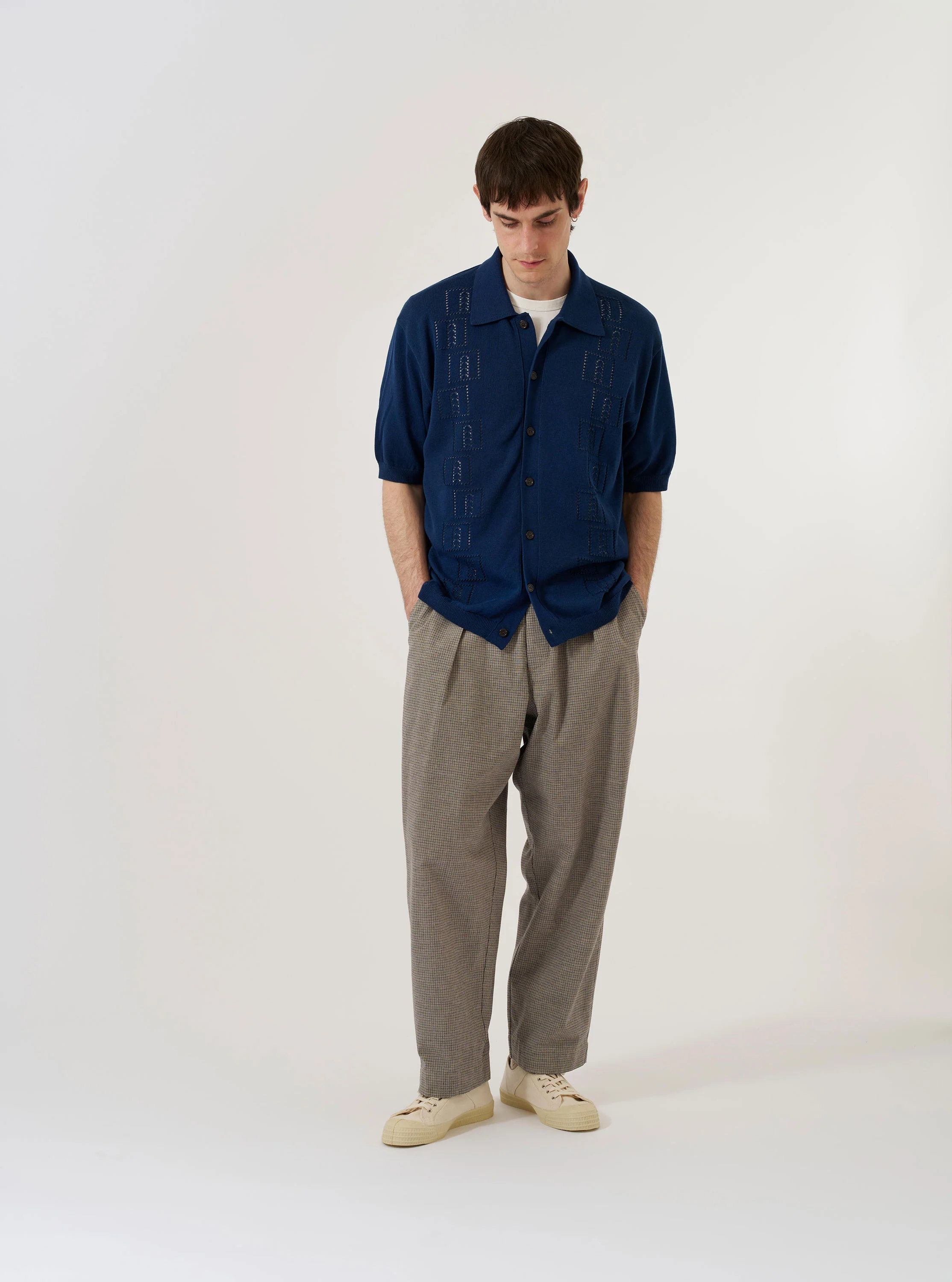 Dark Navy Cotton Lace Knit Jonny Knit Shirt - Image 7