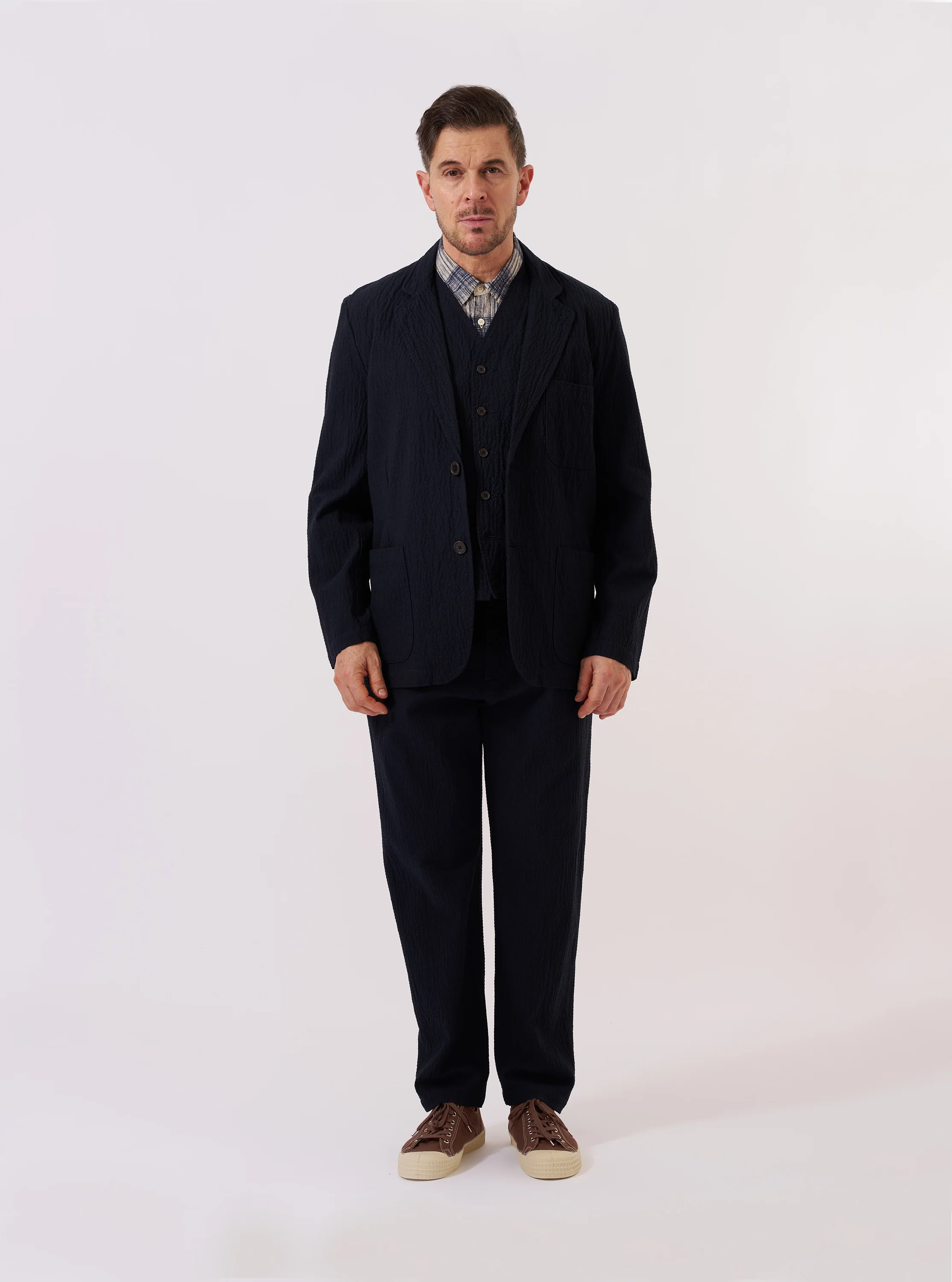 Dark Navy Ospina Cotton Two Button Jacket - Image 7