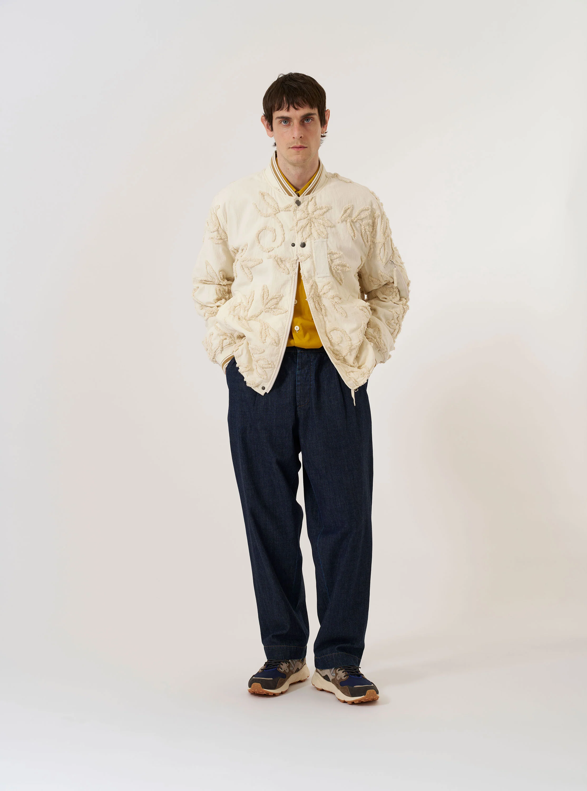 Ecru 3D Flower NS Bomber Jacket - Image 11