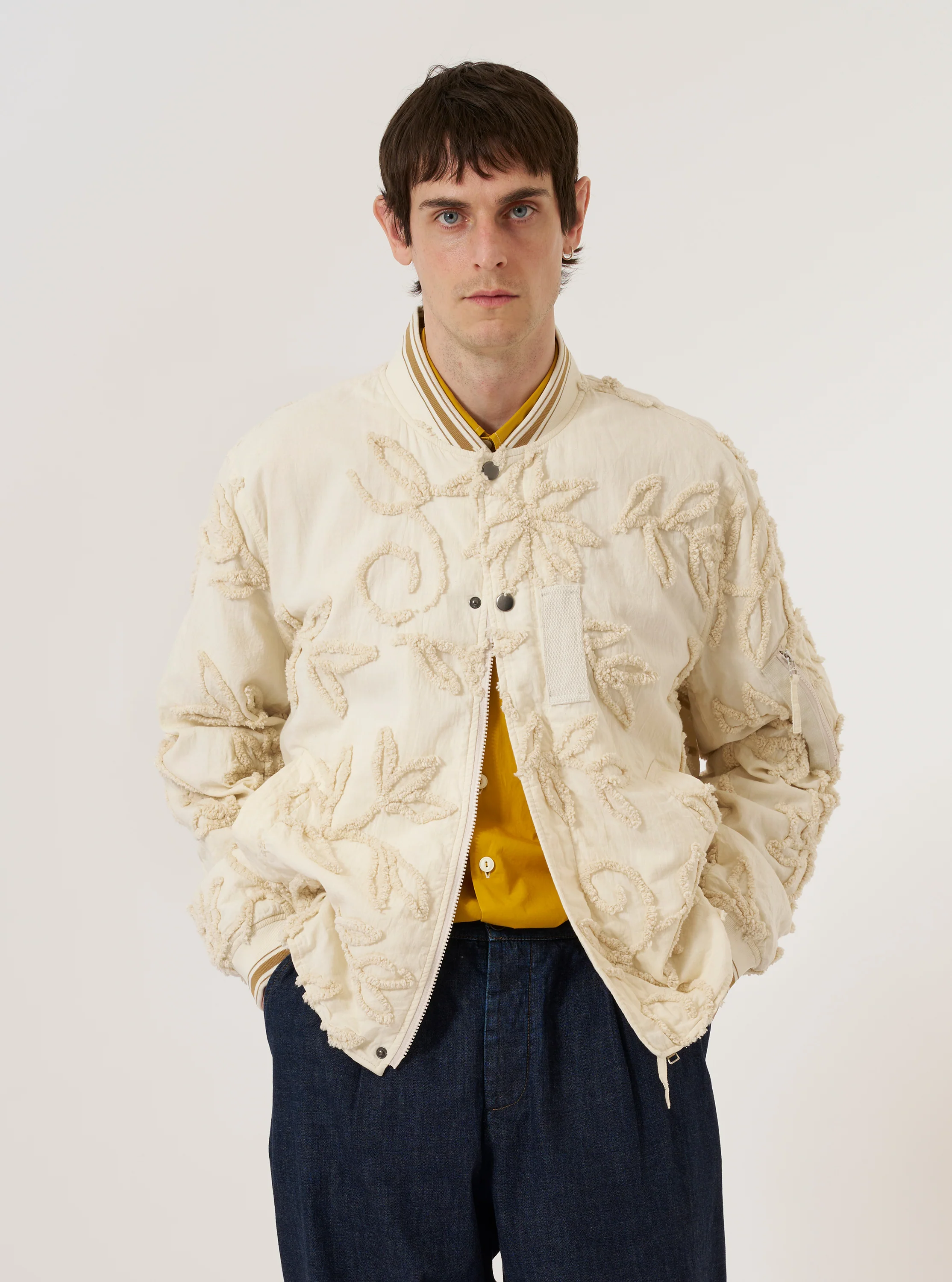 Ecru 3D Flower NS Bomber Jacket - Image 2