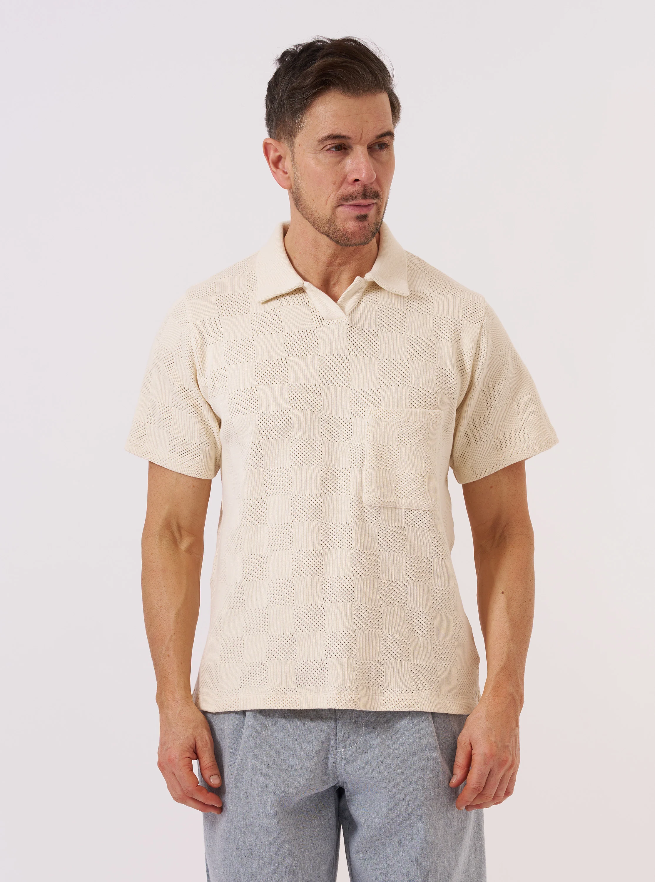 Ecru Fantasy Checkerboard Vacation Polo - Image 2