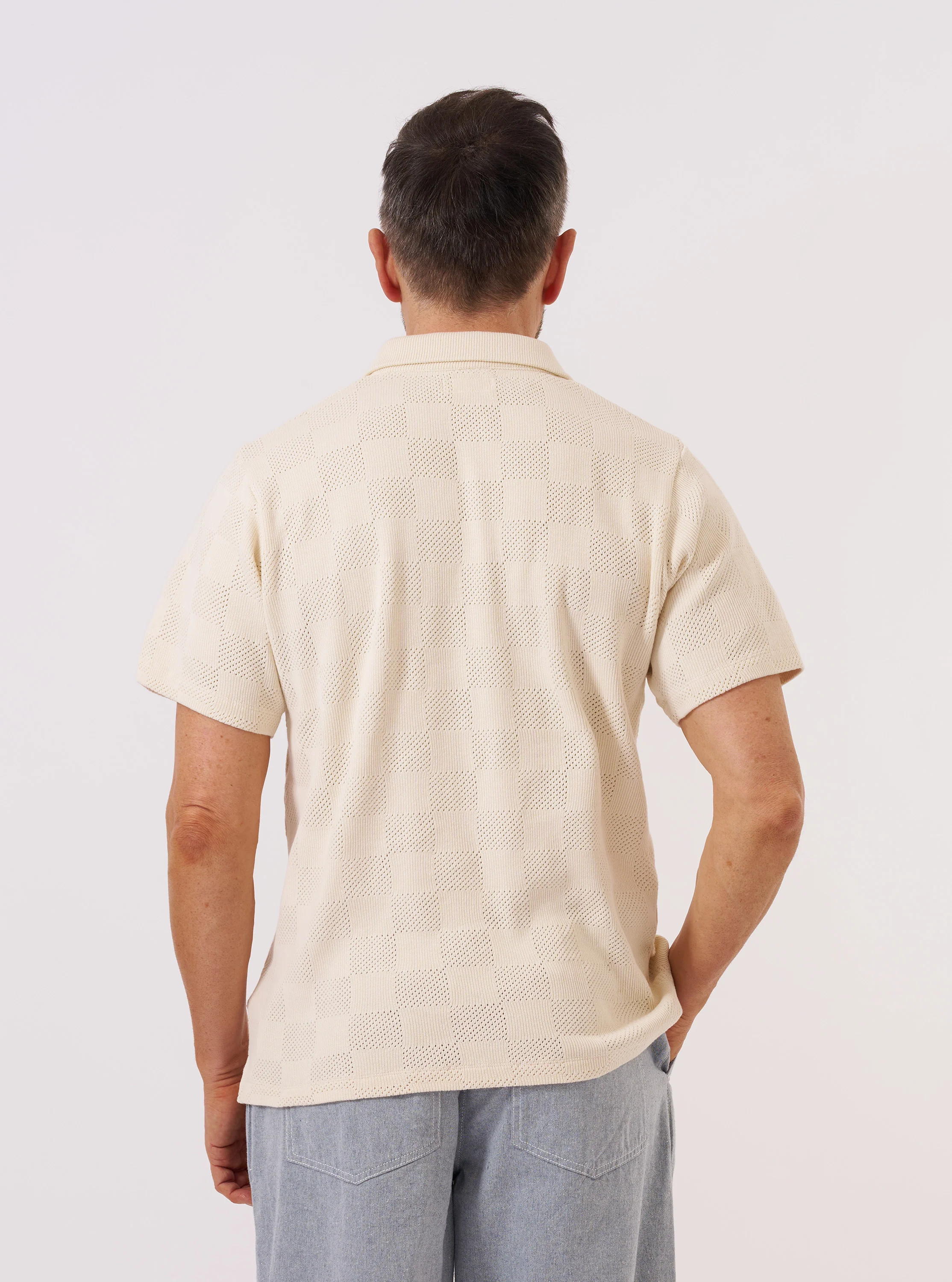 Ecru Fantasy Checkerboard Vacation Polo - Image 3