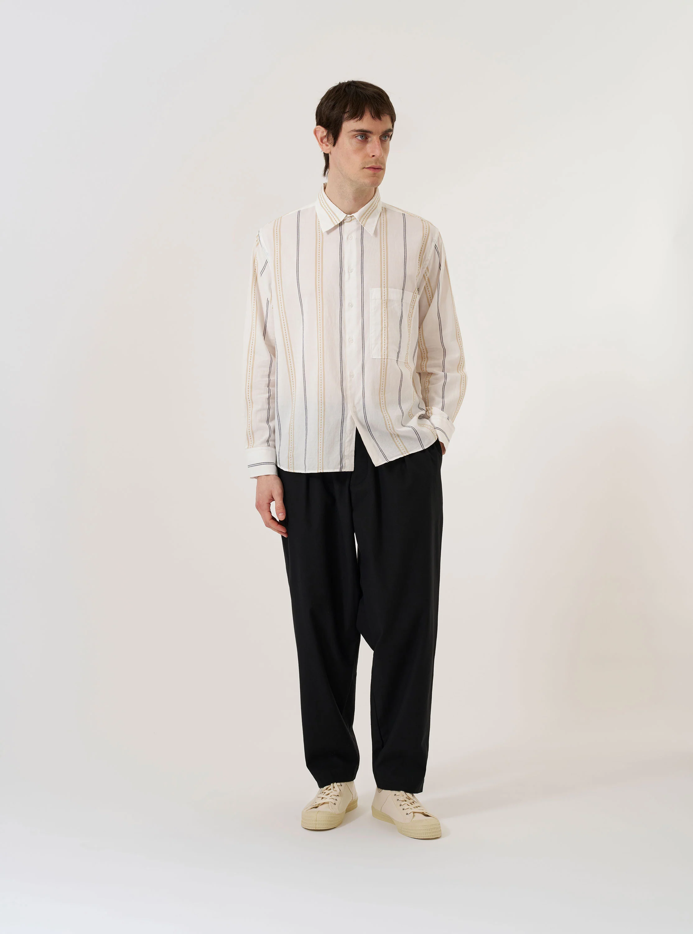 Ecru/Navy/Sand Hendrix Stripe Square Pocket Shirt - Image 8