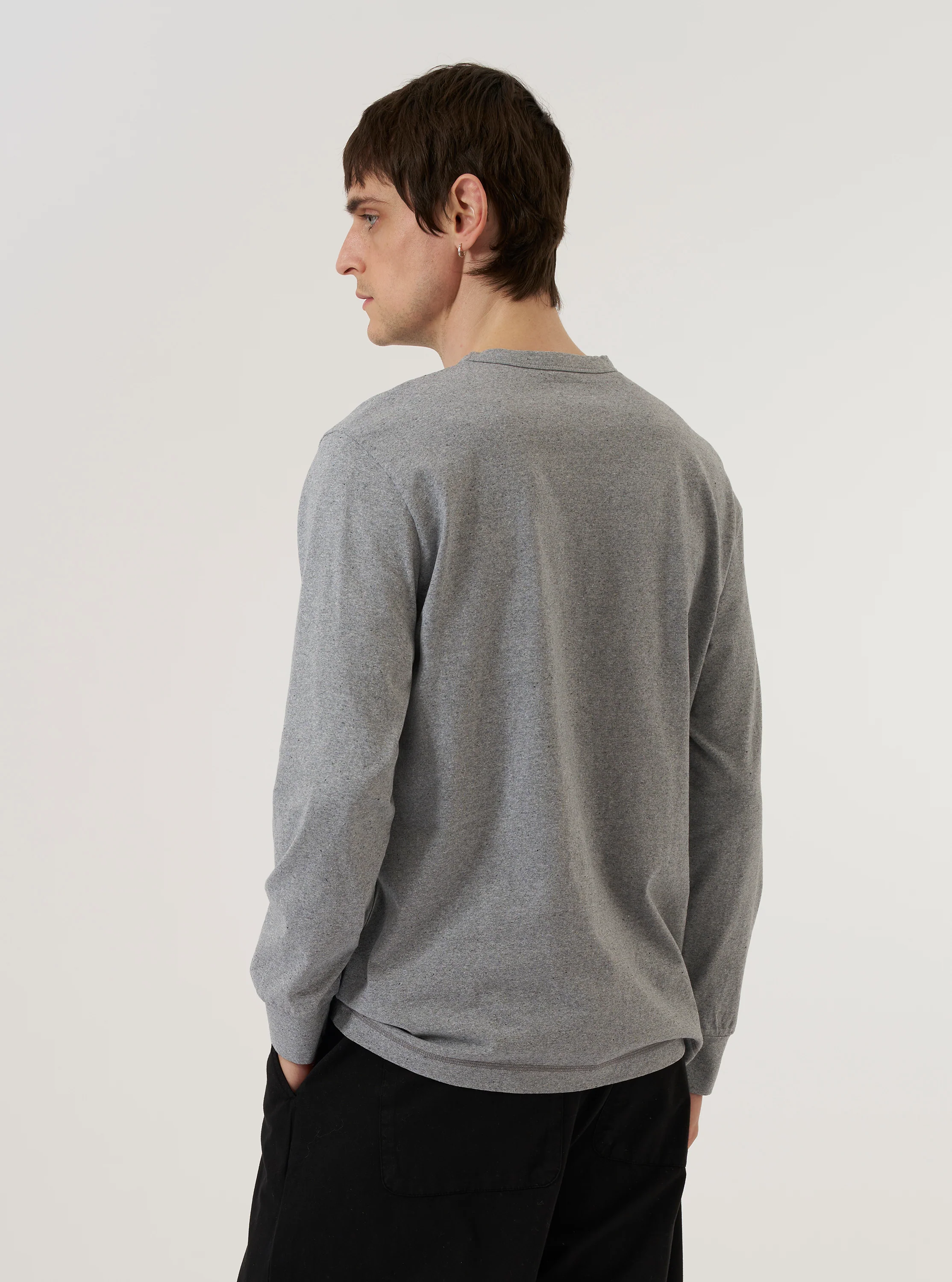 Grey Marl Recycled/Bio Jersey Henry L/S Tee - Image 3