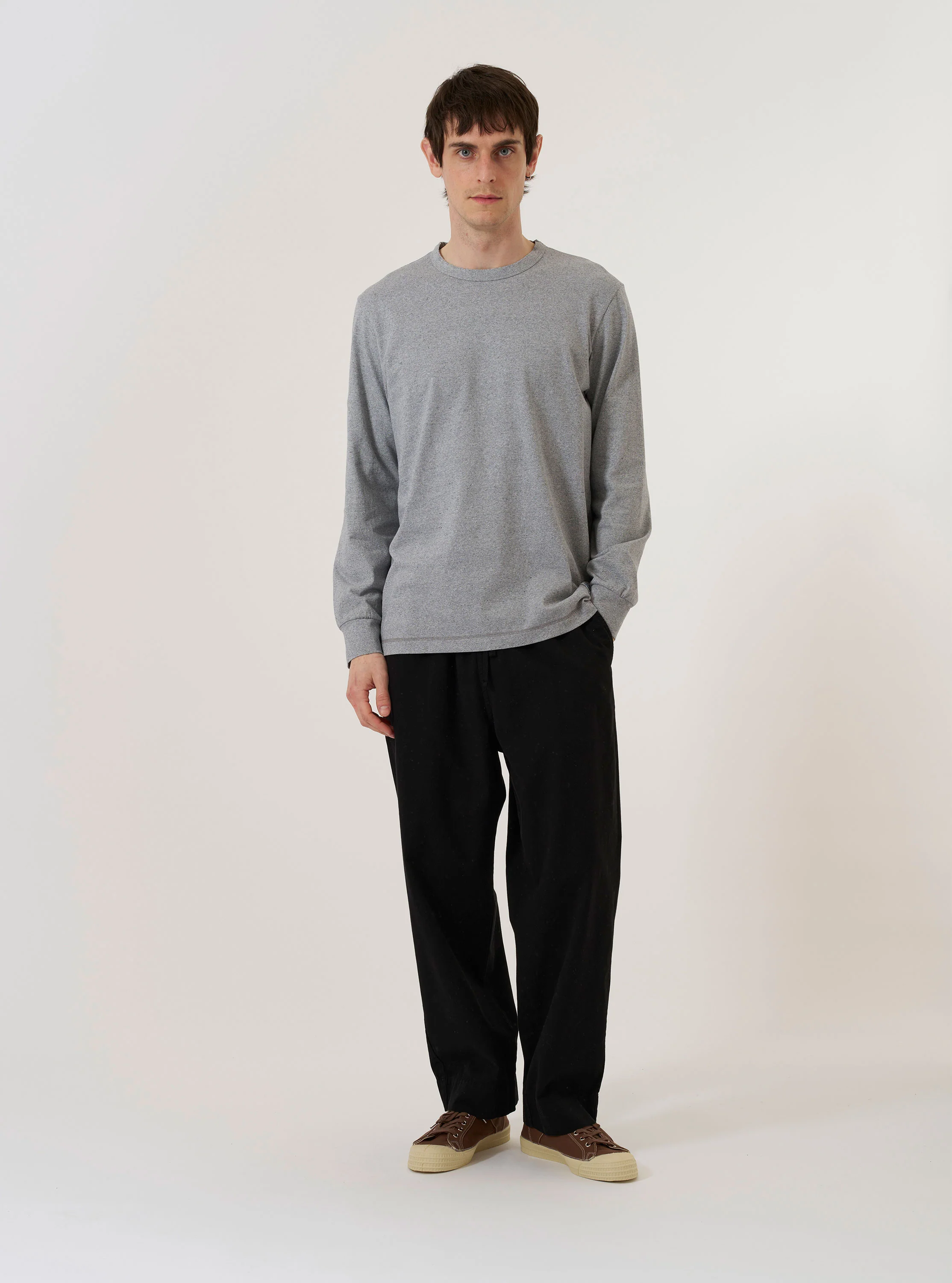 Grey Marl Recycled/Bio Jersey Henry L/S Tee - Image 8