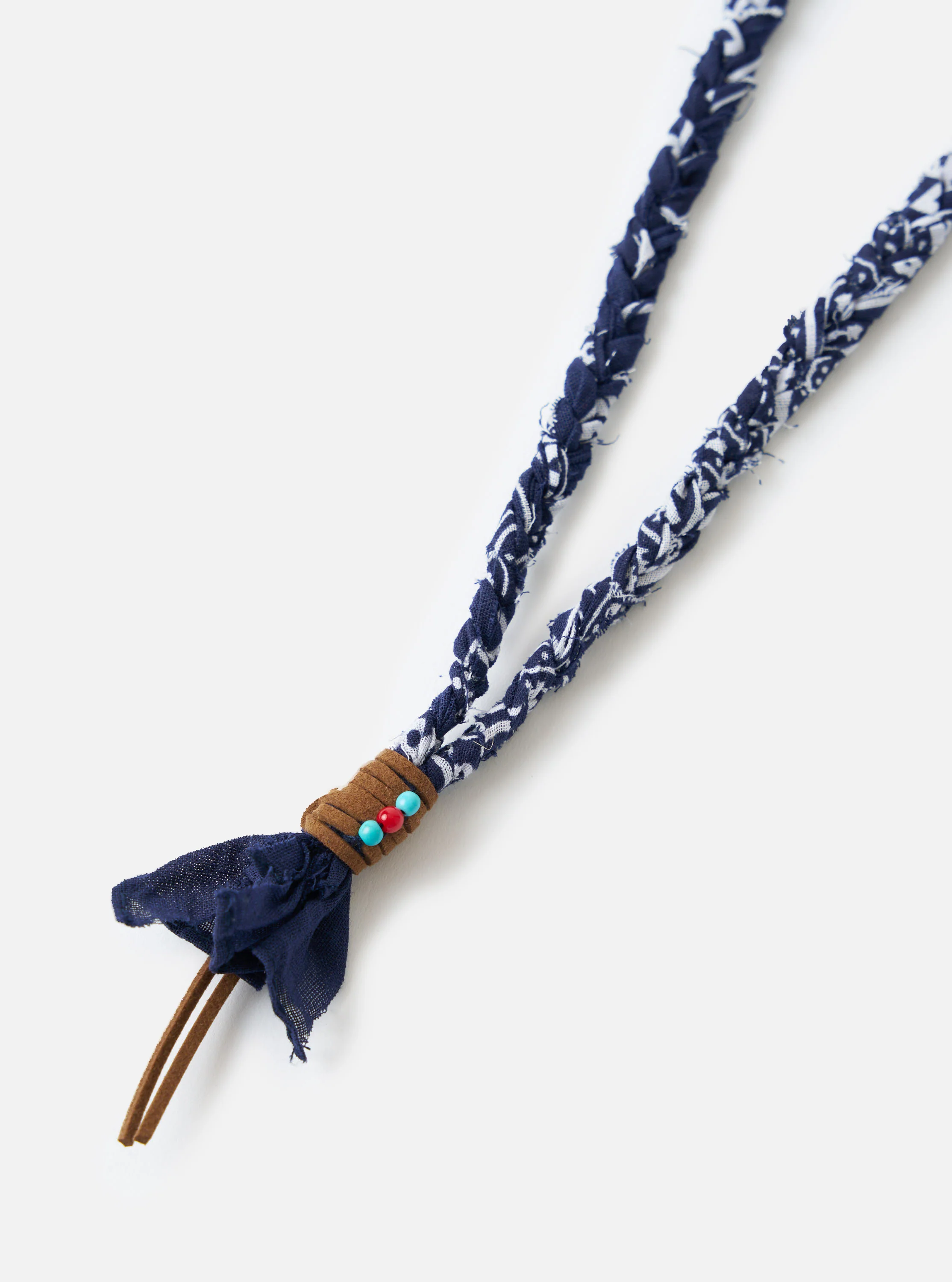 Hanami of Rome Blue/Brown Leather/Turquoise-Red Bead Bandana Necklace No.56 - Image 2