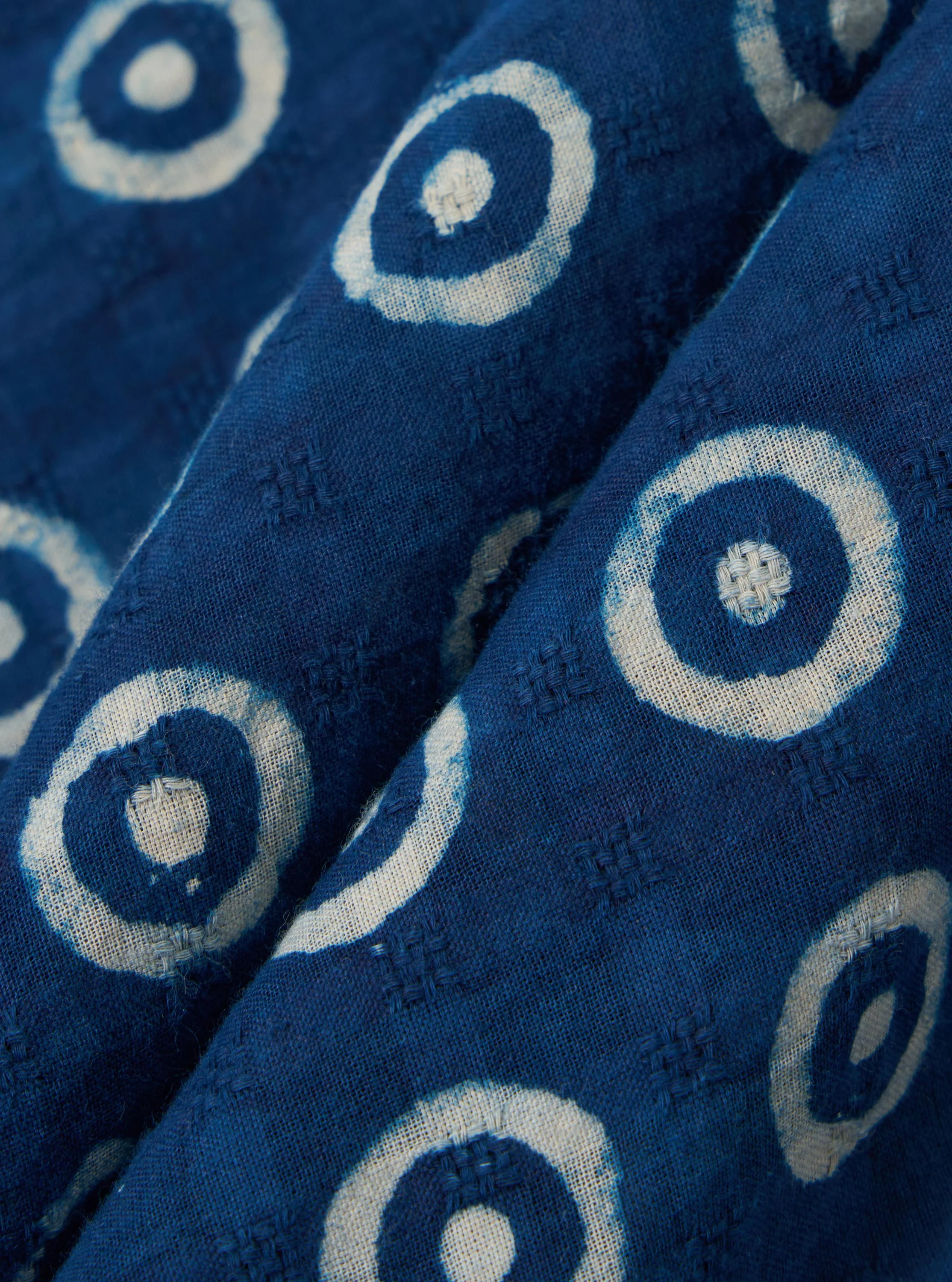 Indigo Block Print Circles Camper Shirt - Image 4