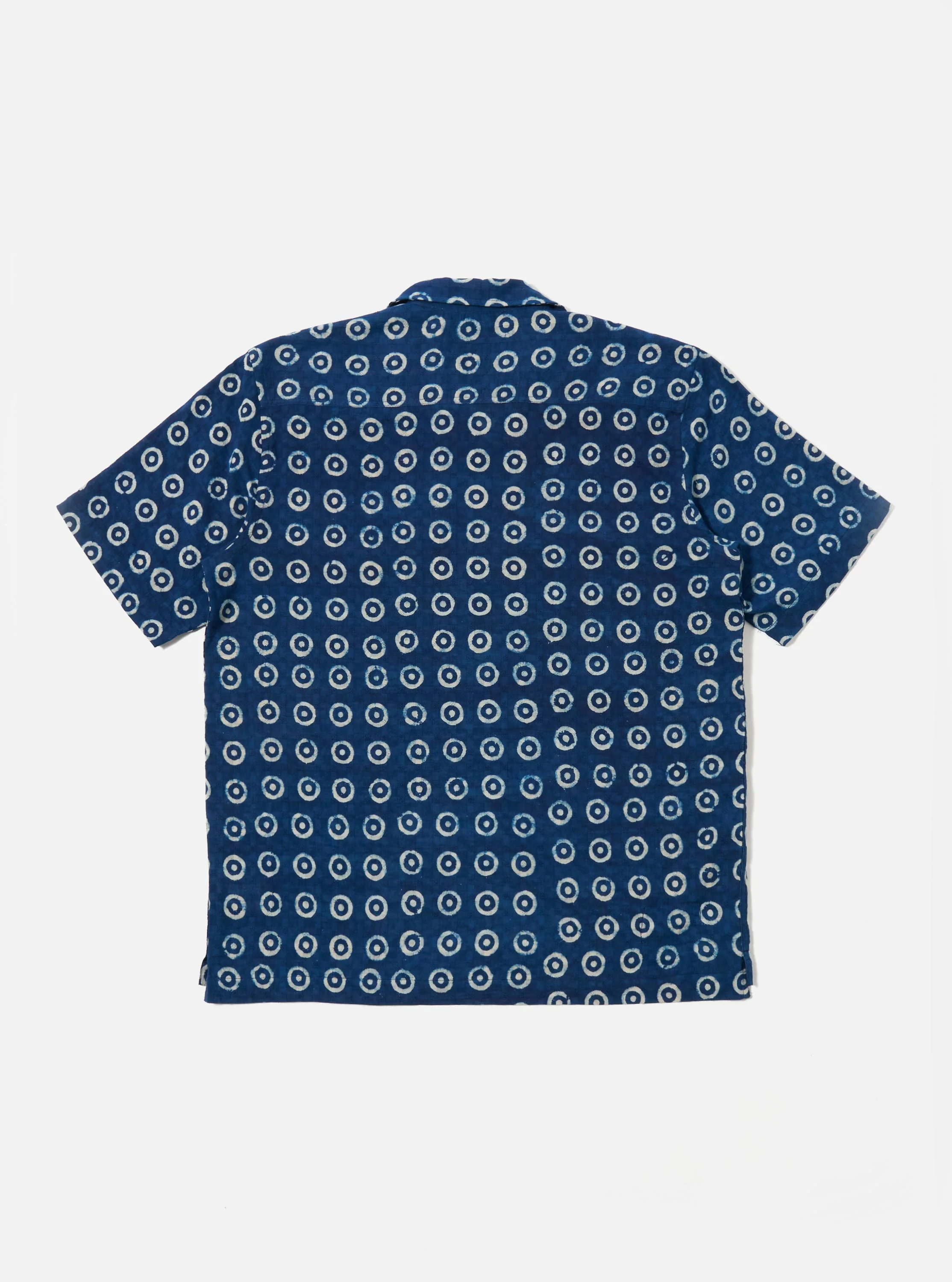 Indigo Block Print Circles Camper Shirt - Image 5
