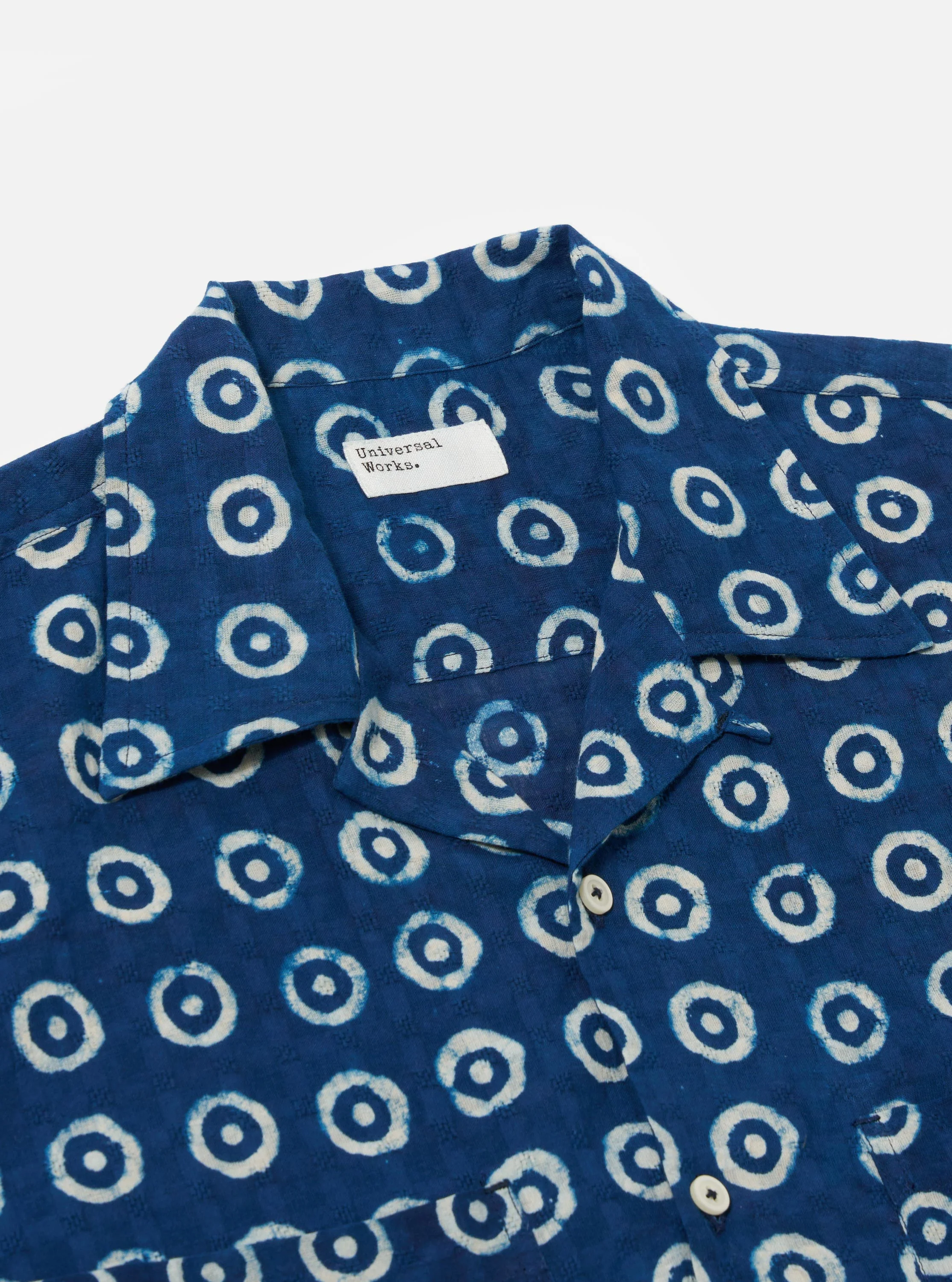 Indigo Block Print Circles Camper Shirt - Image 6