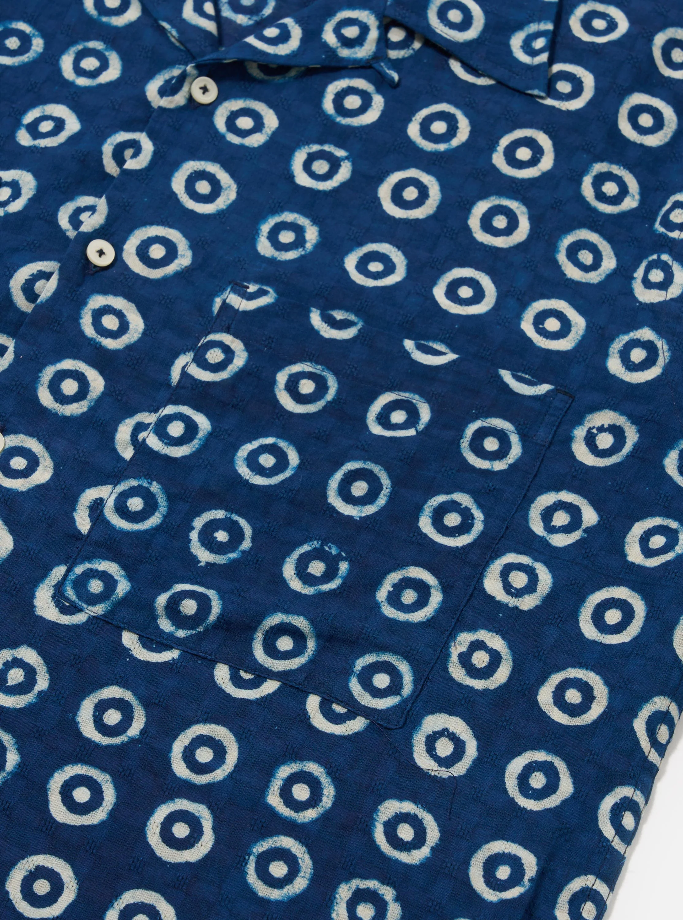 Indigo Block Print Circles Camper Shirt - Image 7