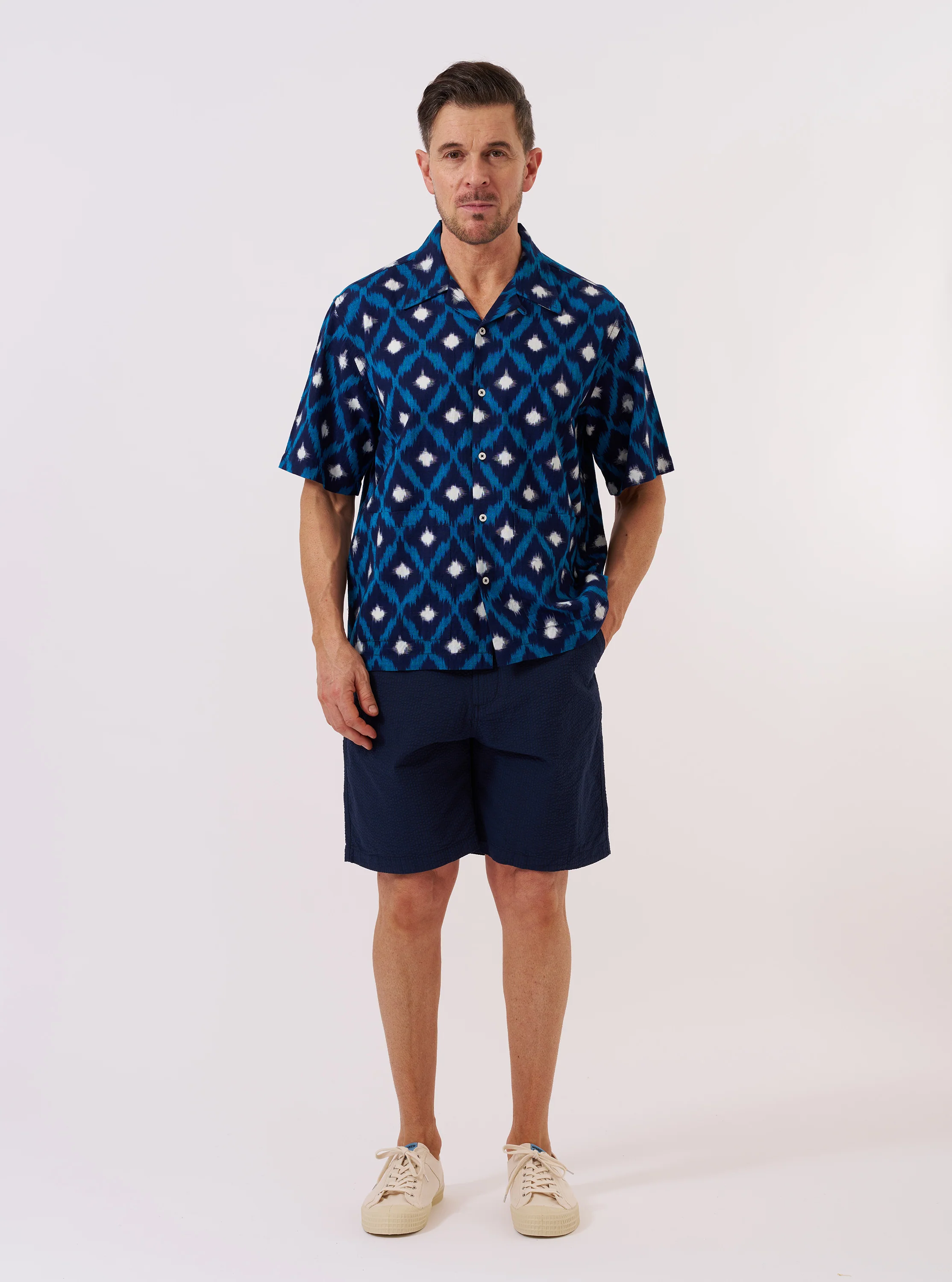 Indigo Diamond Ikat Deck Shirt - Image 7