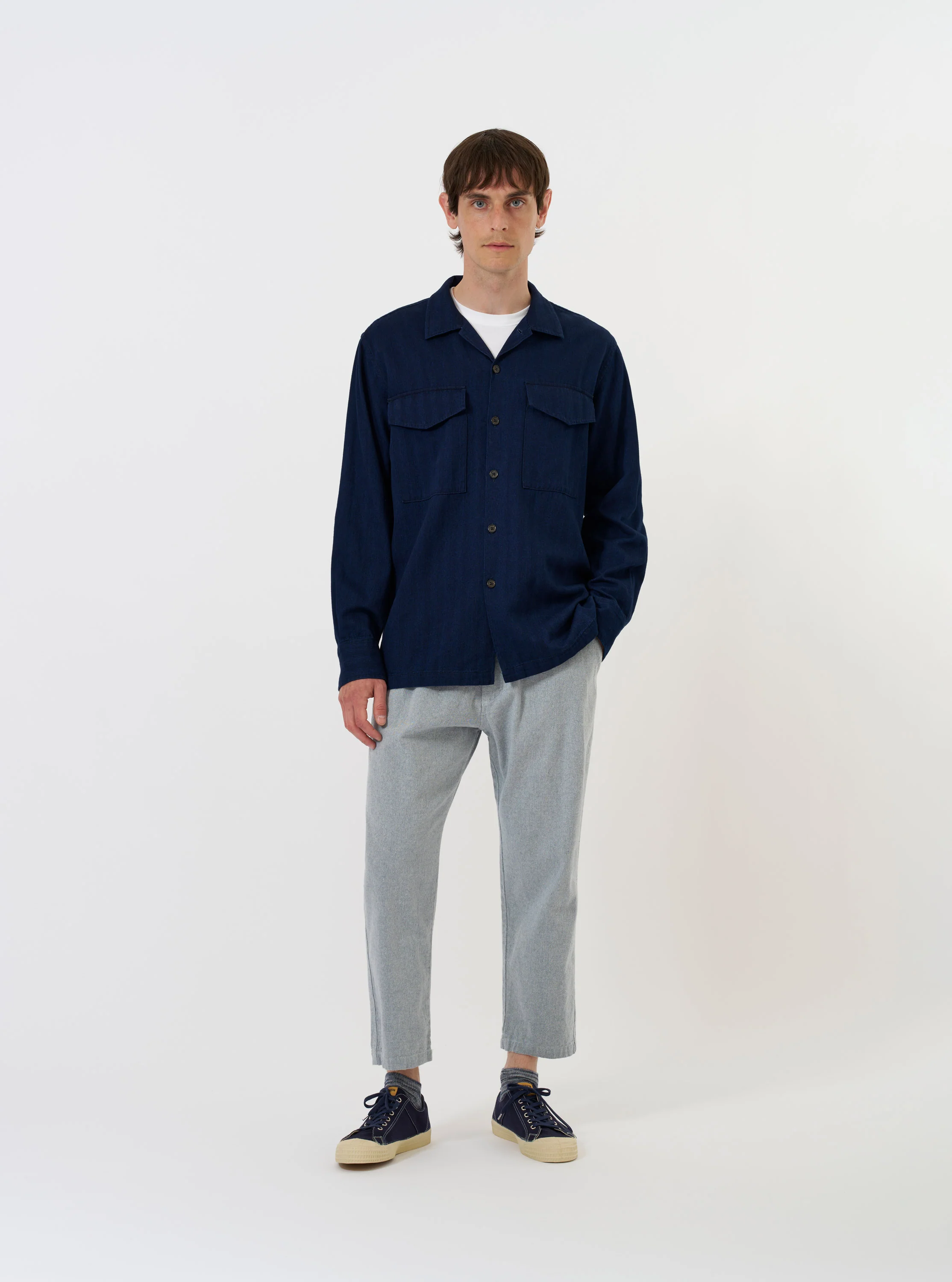 Indigo Recycled Herringbone Attendant Shirt - Image 9