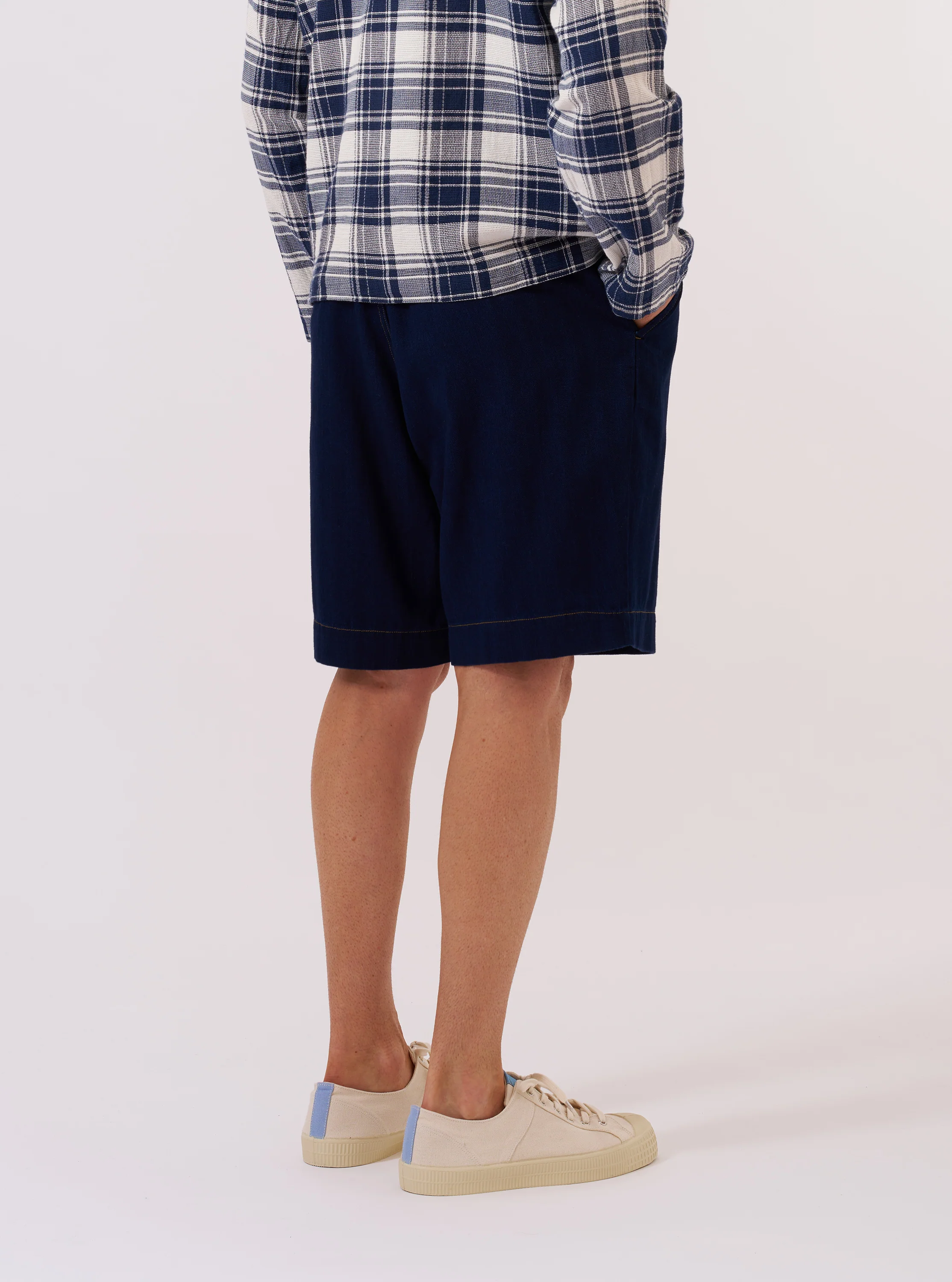 Indigo Recycled Herringbone Pleated Track Short - Image 3