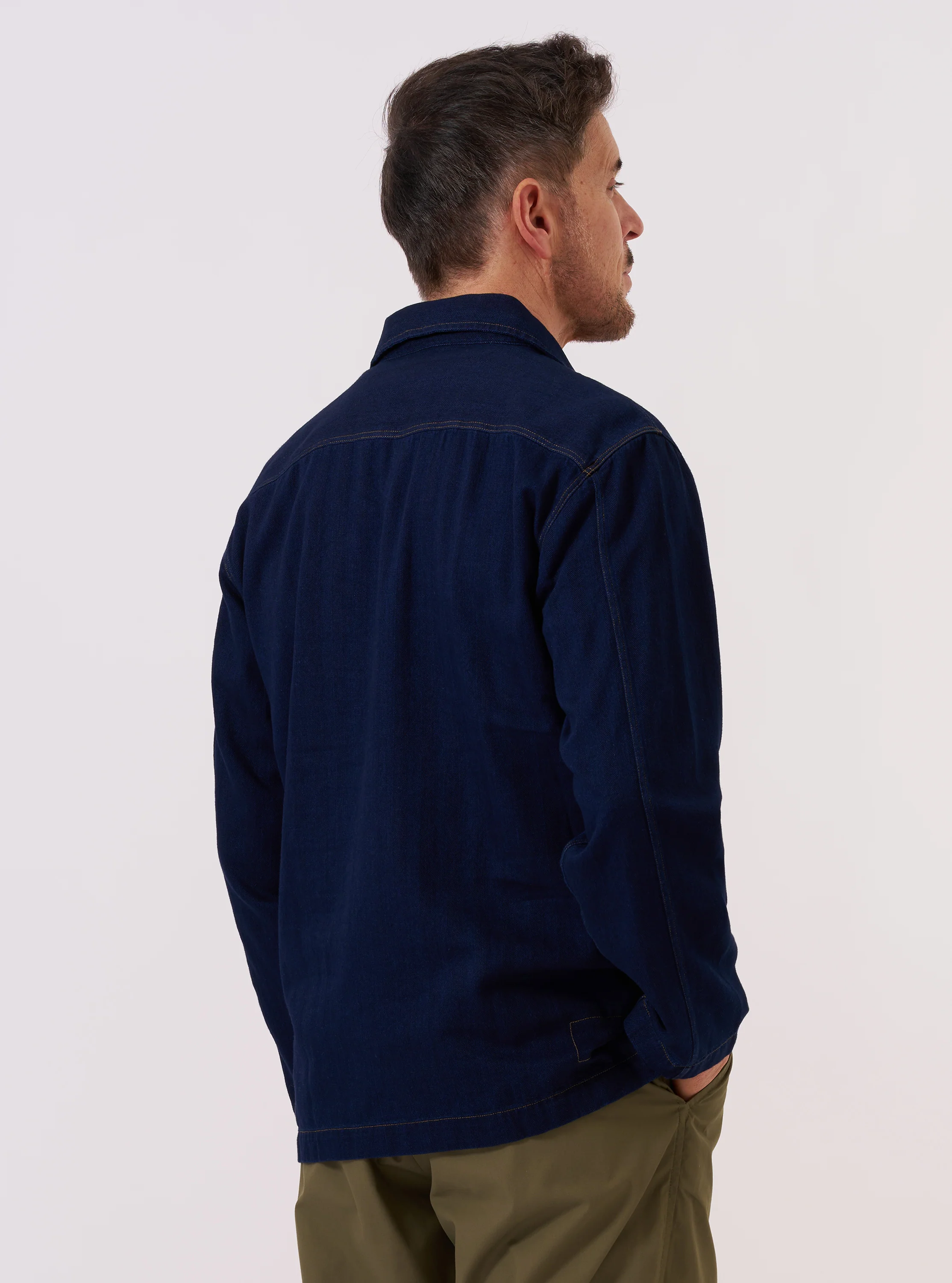 Indigo Recycled Herringbone Smock Overshirt - Image 3