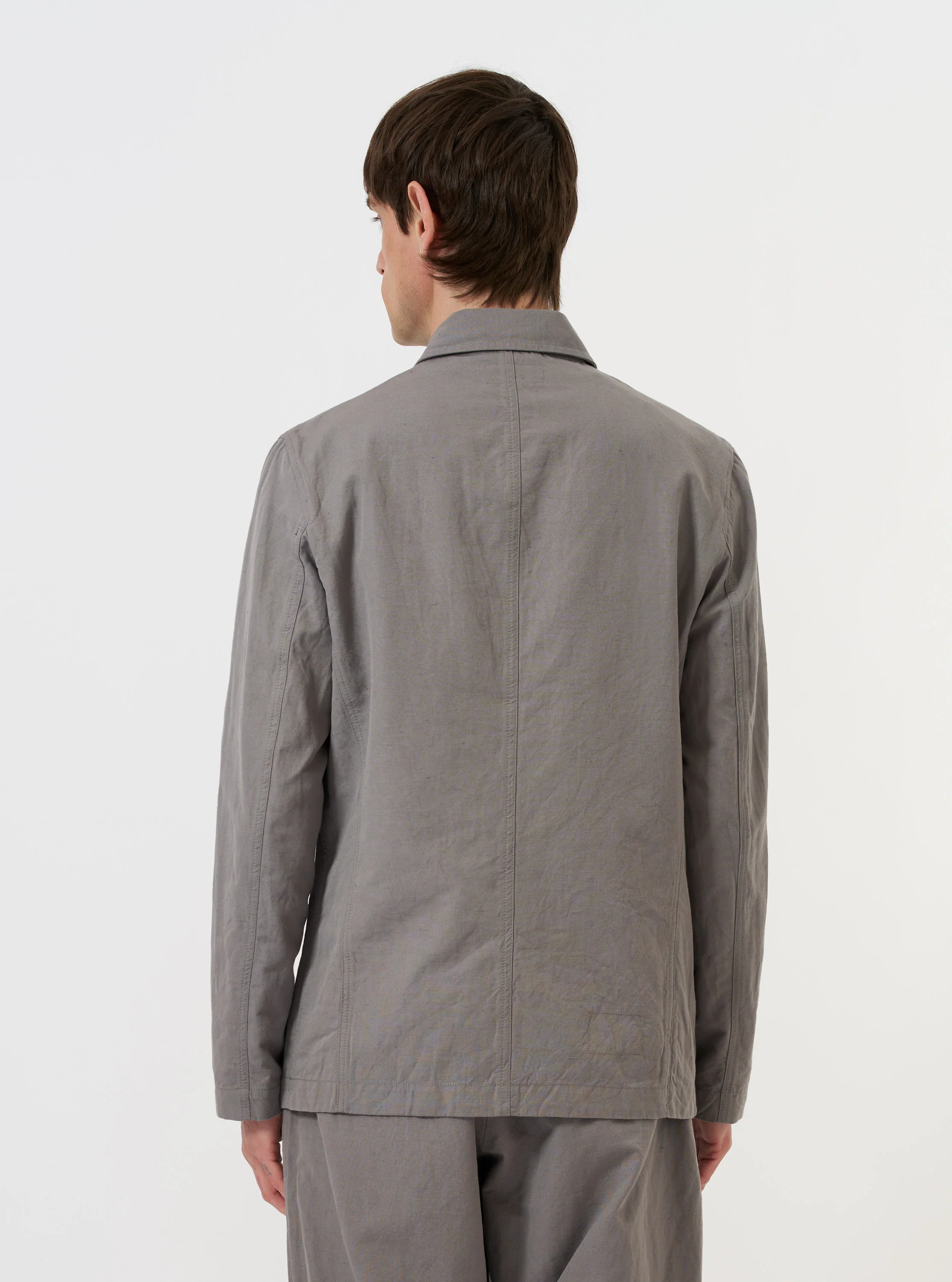Mid Grey Linen Slub Weave Bakers Jacket - Image 3