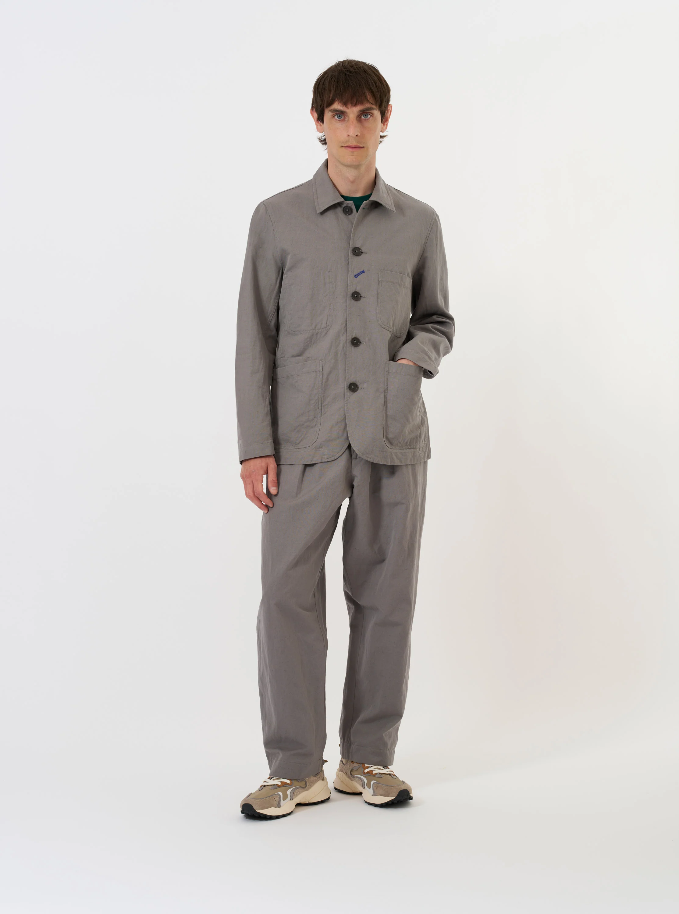 Mid Grey Linen Slub Weave Bakers Jacket - Image 9