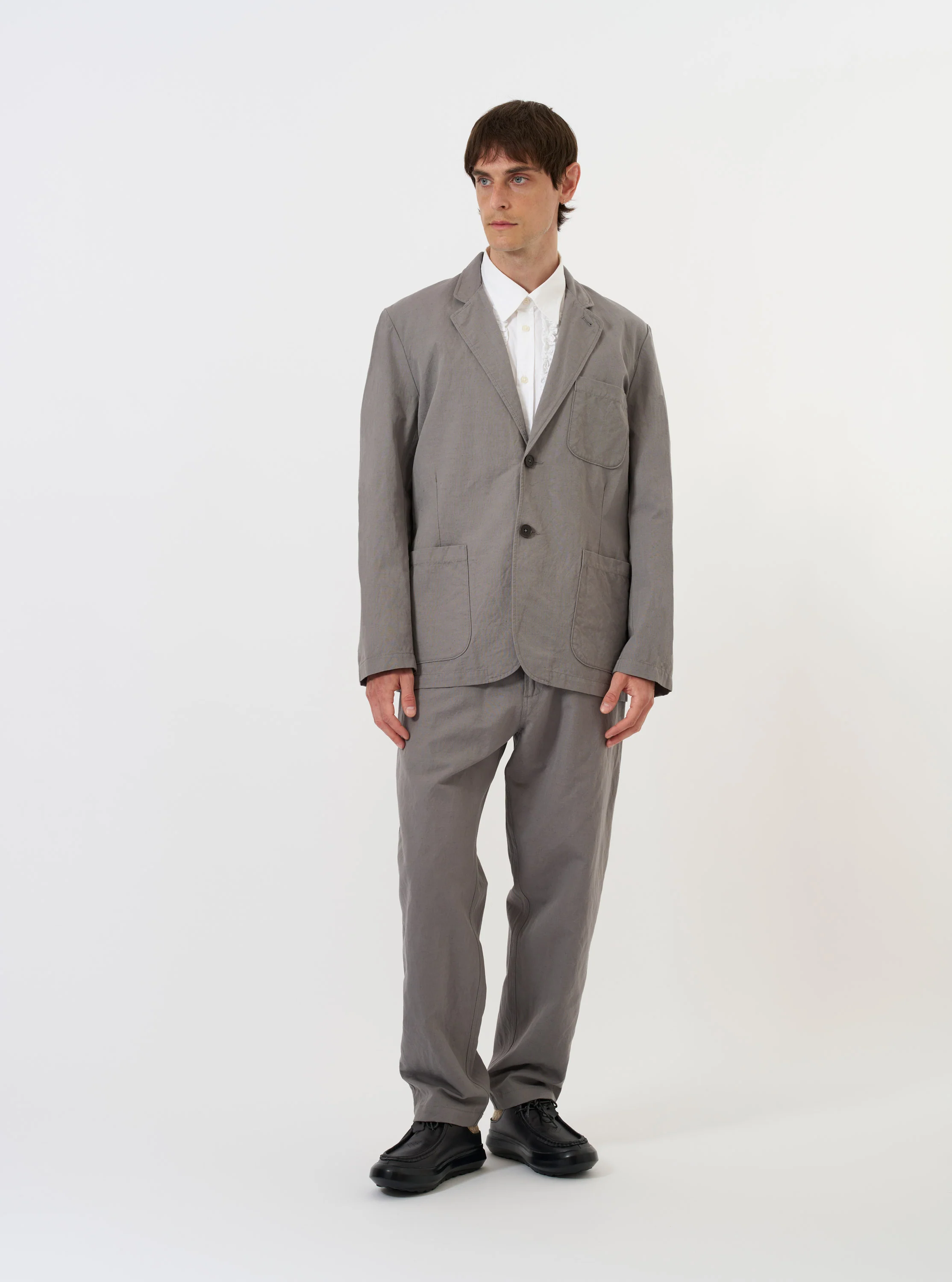 Mid Grey Linen Slub Weave Two Button Jacket - Image 7