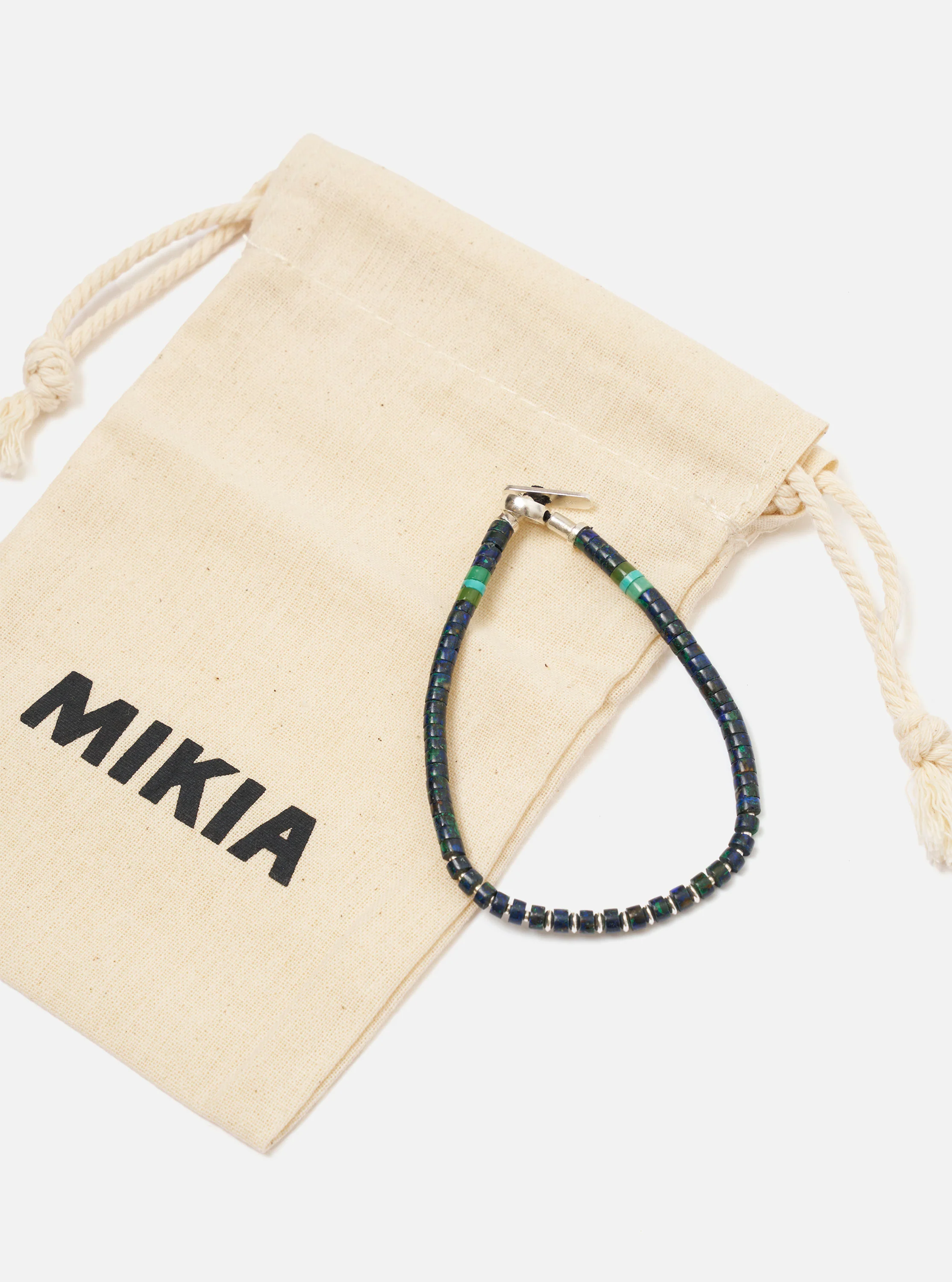 Mikia Azurite Silver Heishi Bracelet - Image 3