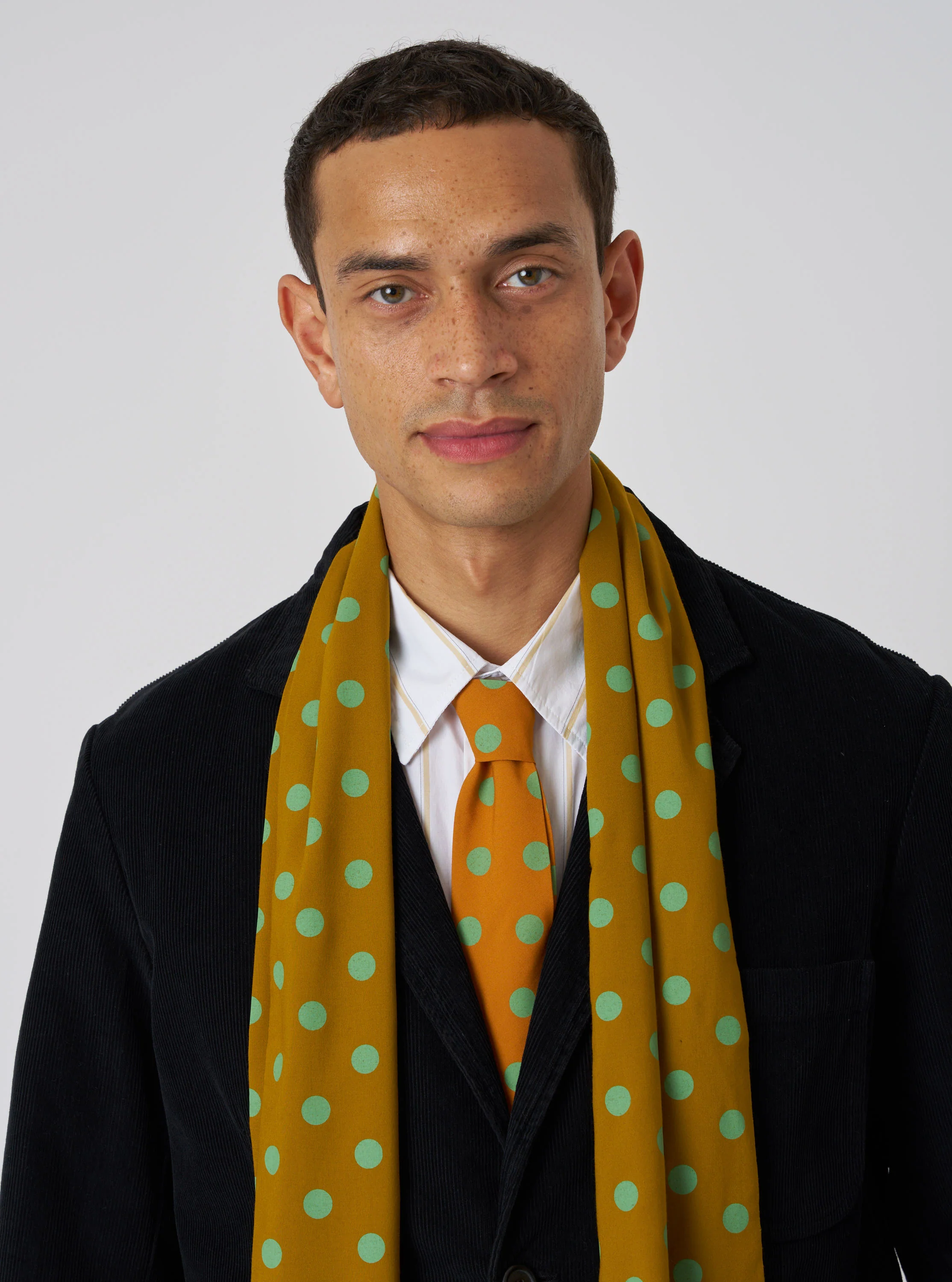 Mustard Bold Dot Print Rayon Evening Scarf - Image 2