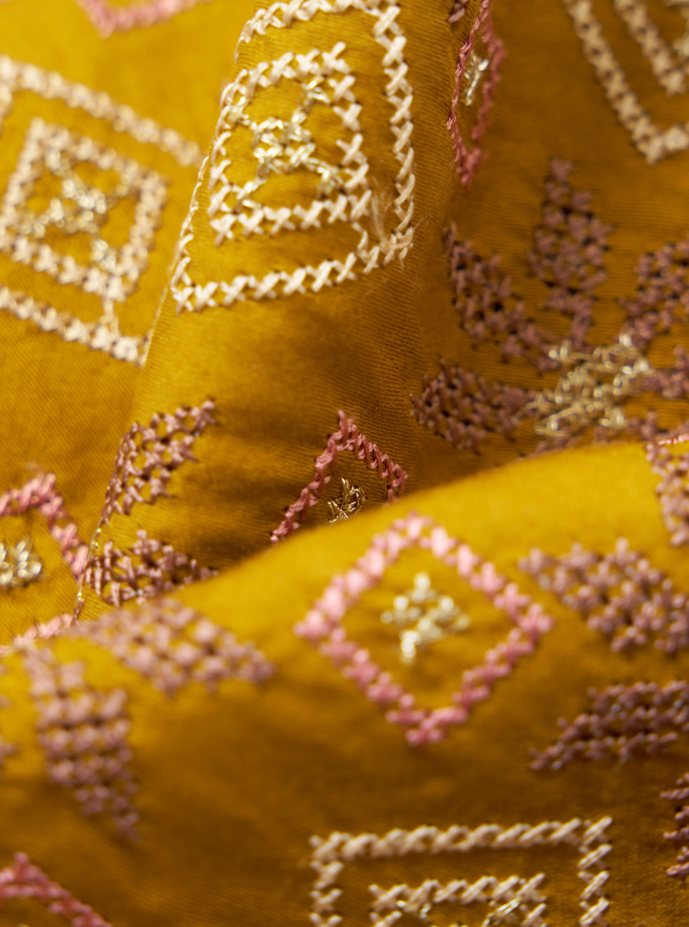 Mustard Embroidery Cotton Satin Embroidery Scarf - Image 3