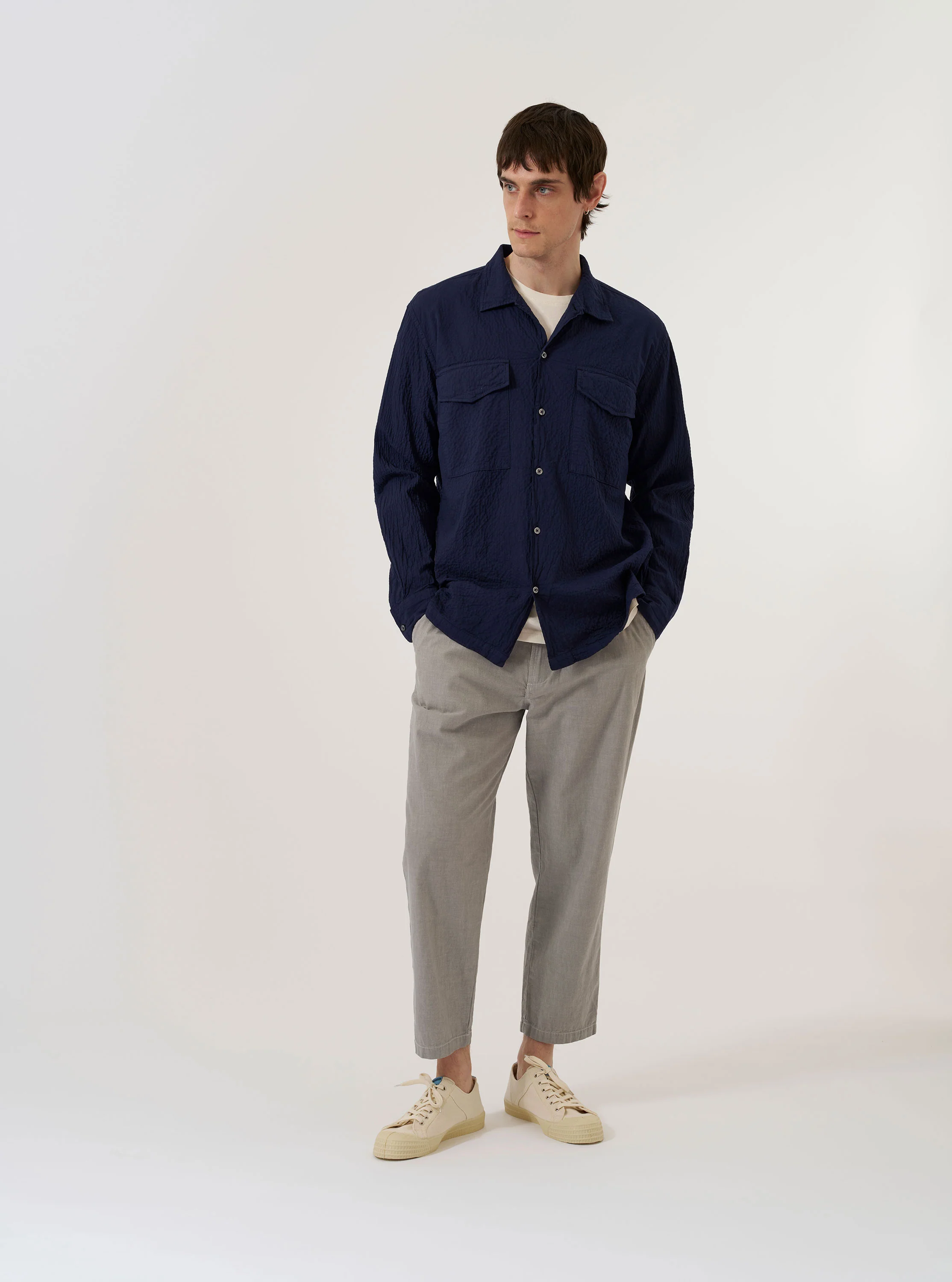 Navy Arten Seersucker Attendant Shirt - Image 10