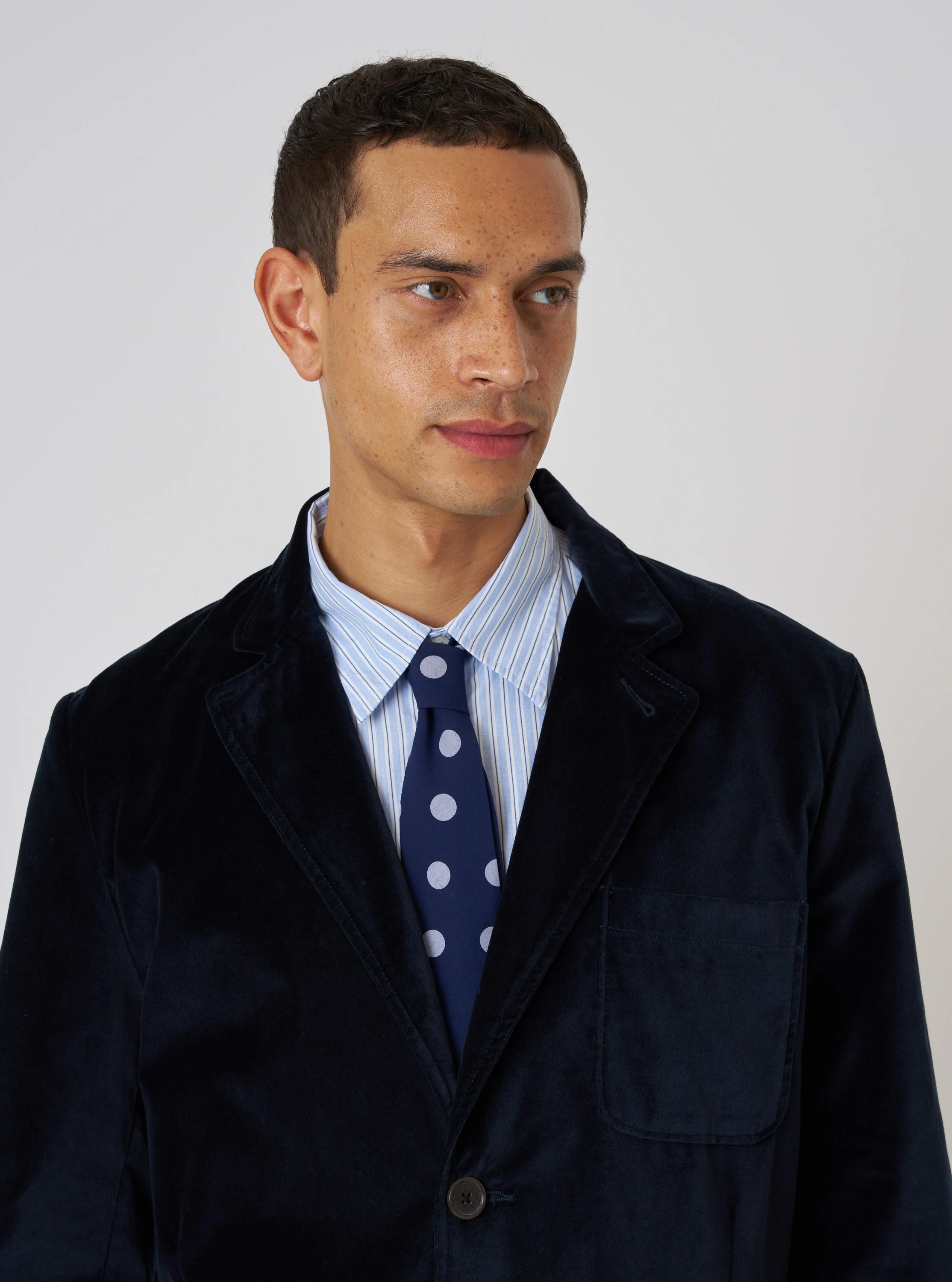Navy Bold Dot Print Rayon Tie - Image 2