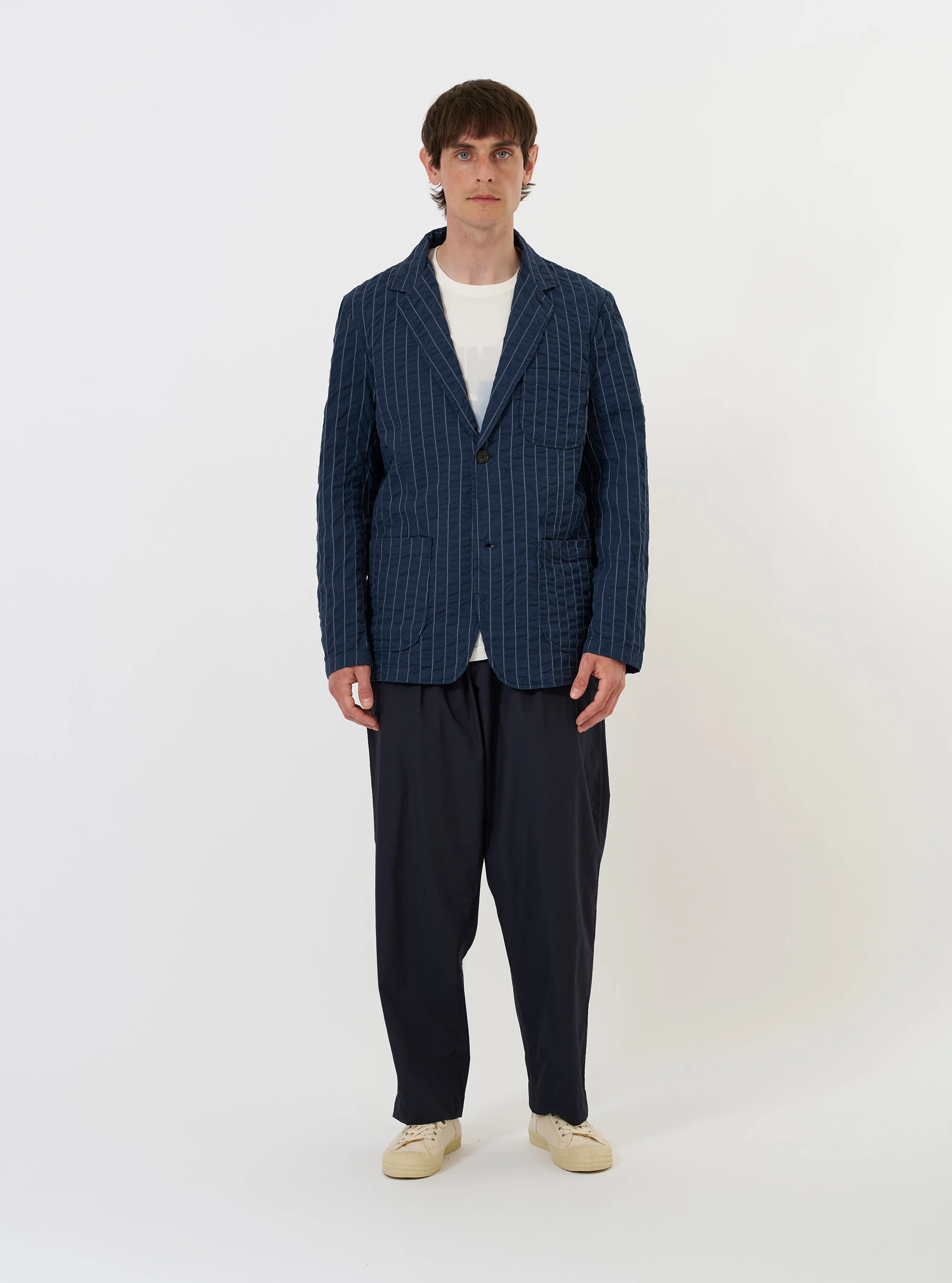 Navy Chester Stripe Two Button Jacket - Image 7