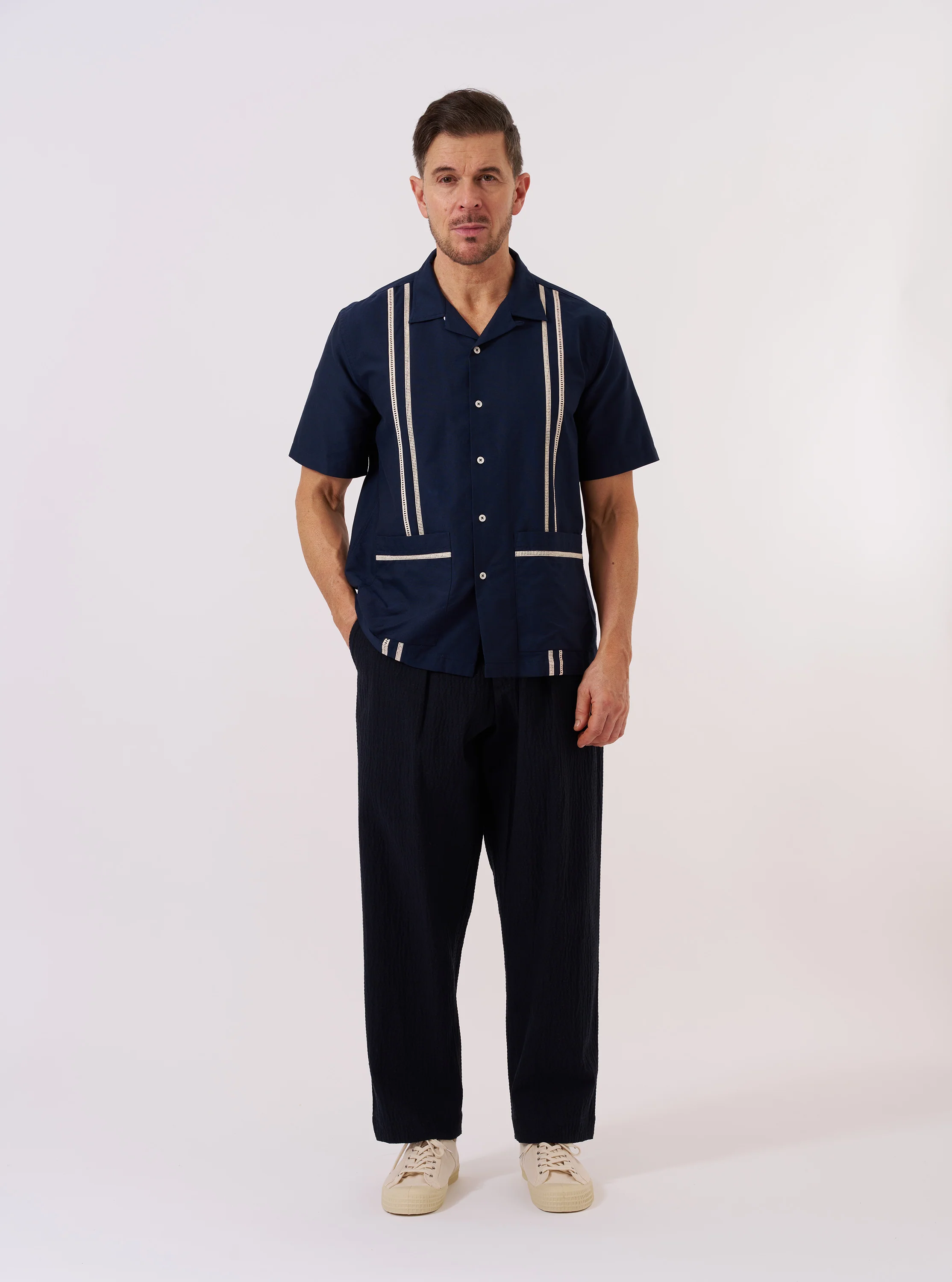Navy Classic Oxford Tropicana Shirt - Image 8