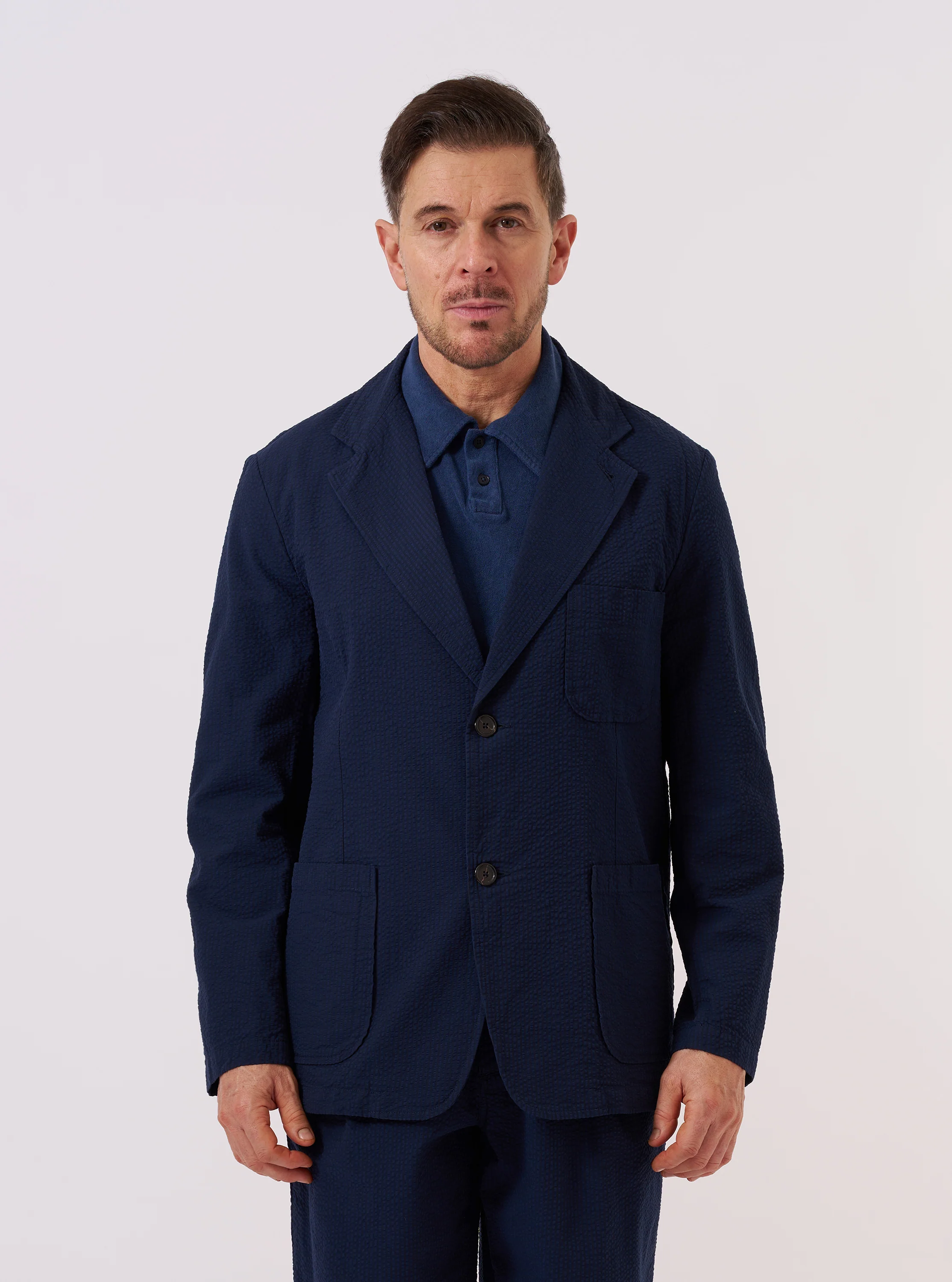 Navy Derby Stripe Two Button Jacket - Image 2