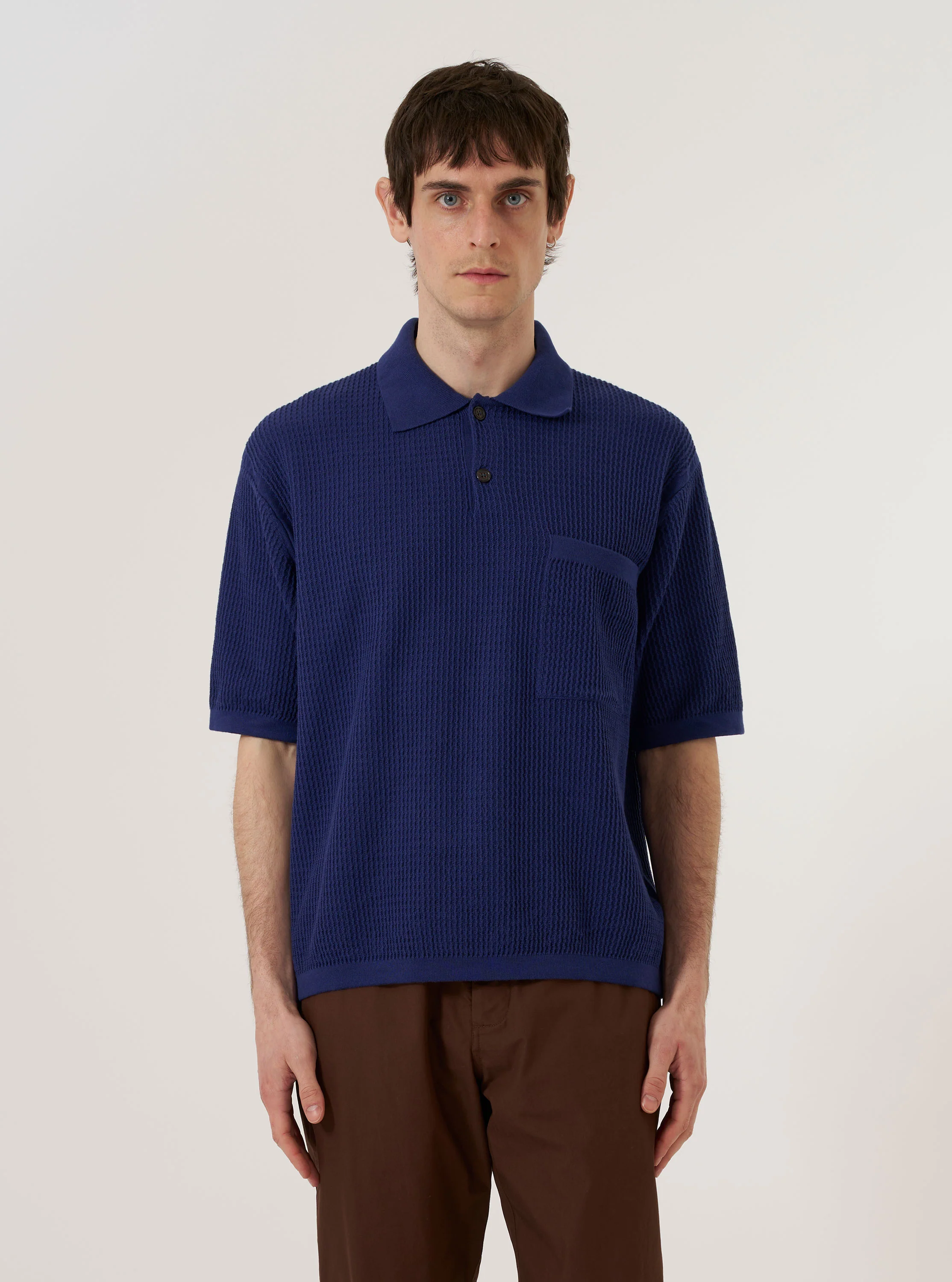 Navy Fine Texture Tricot S/S Knit Polo - Image 2