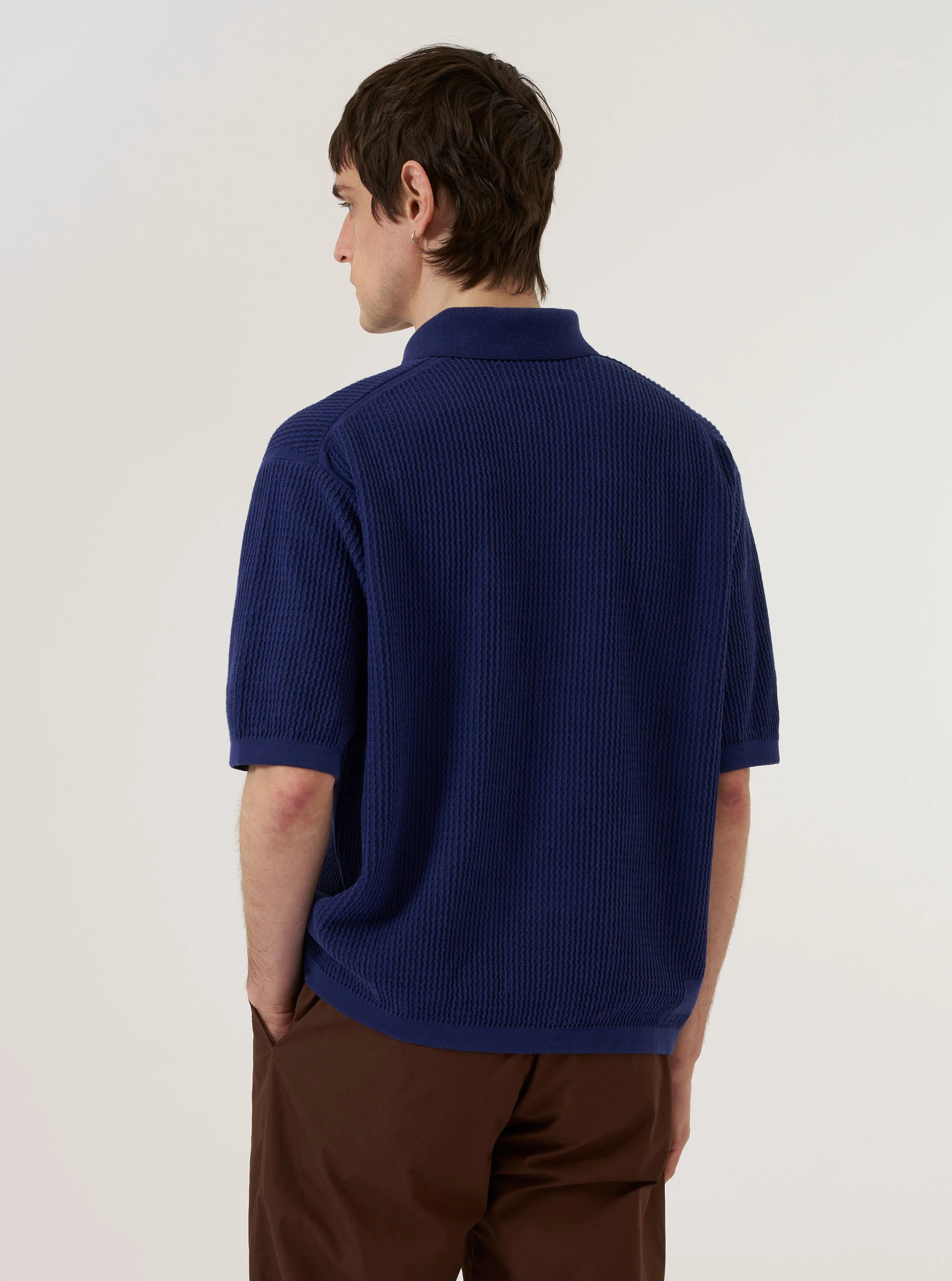 Navy Fine Texture Tricot S/S Knit Polo - Image 3