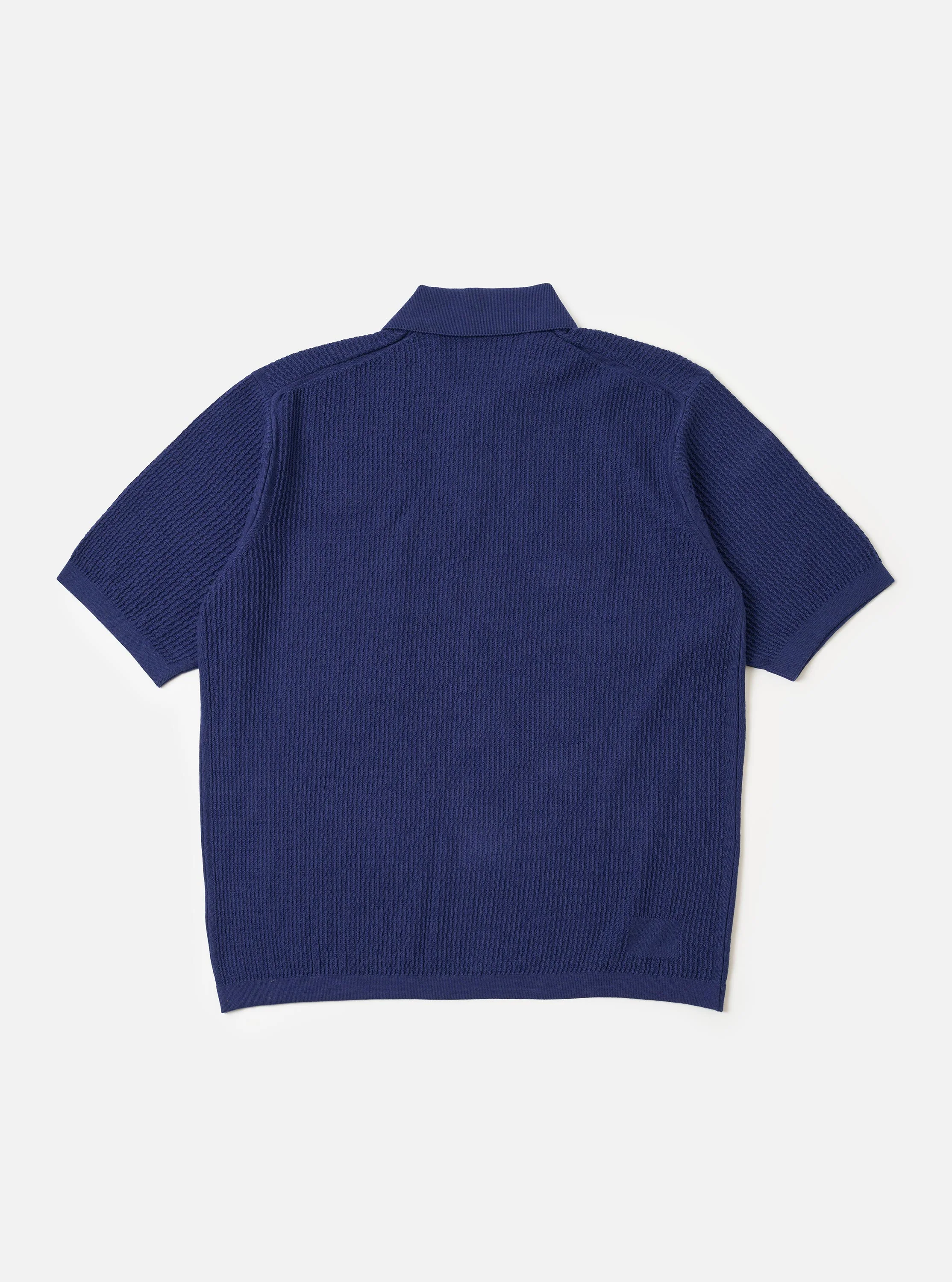 Navy Fine Texture Tricot S/S Knit Polo - Image 5