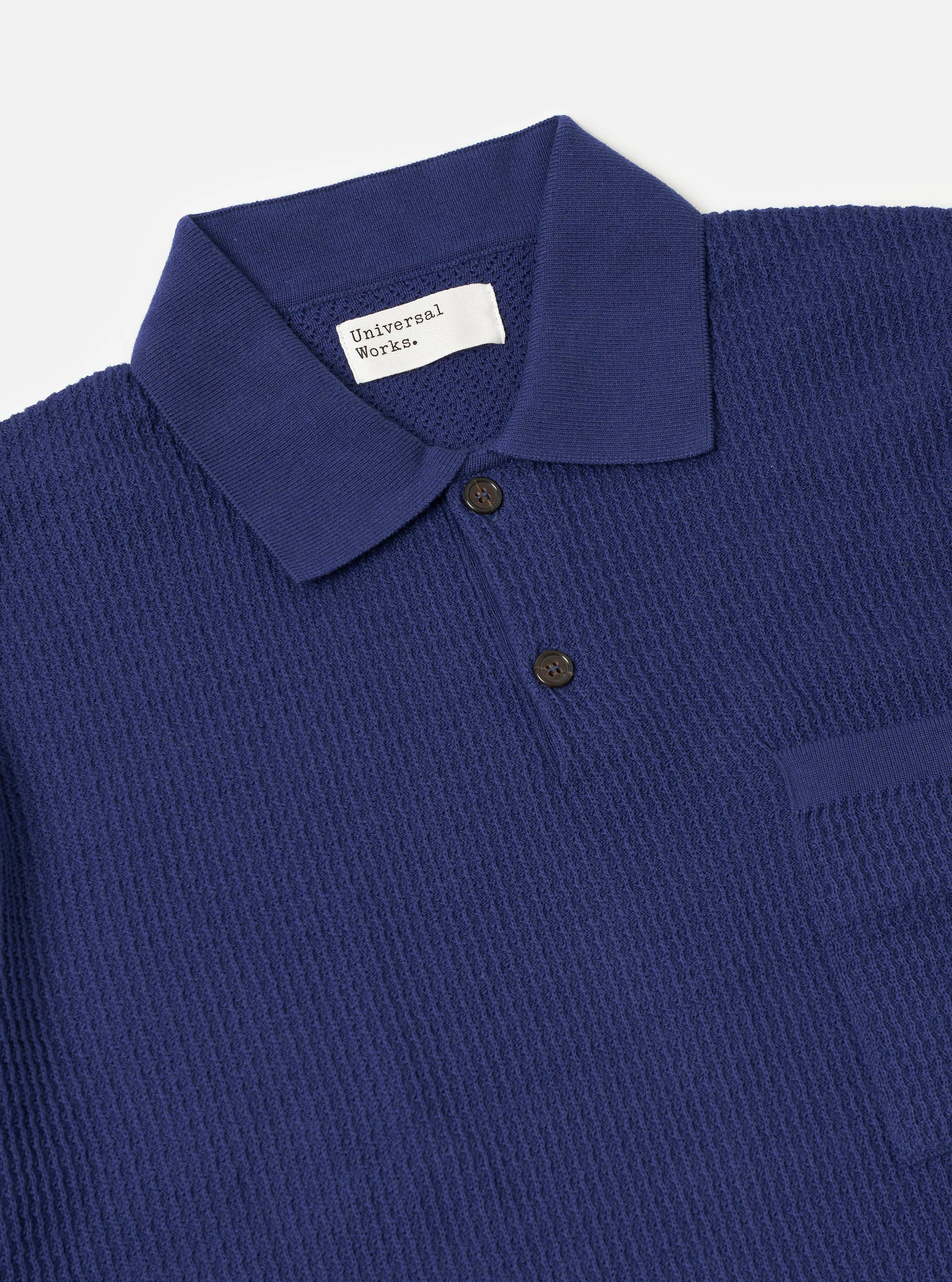 Navy Fine Texture Tricot S/S Knit Polo - Image 6