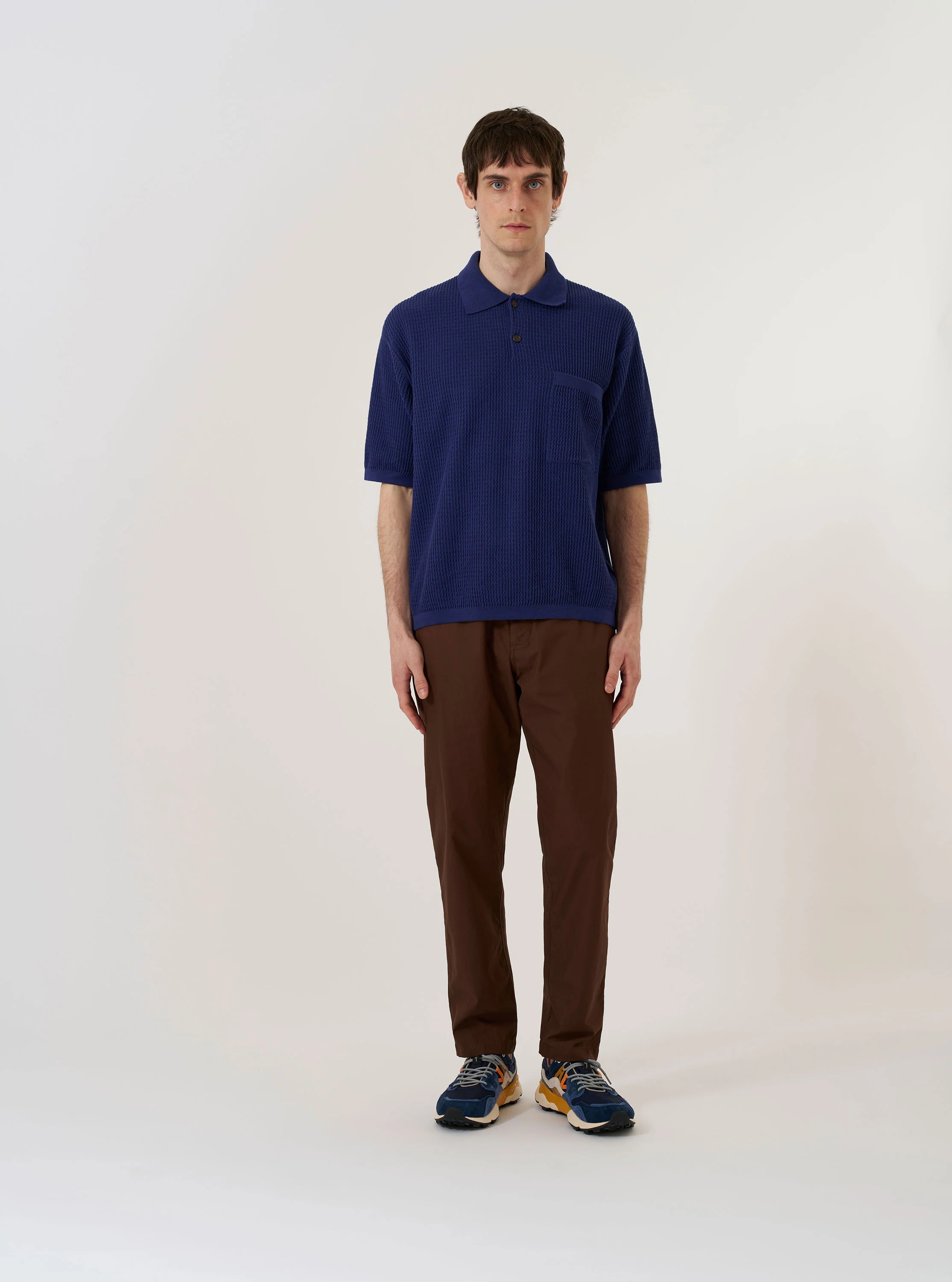 Navy Fine Texture Tricot S/S Knit Polo - Image 8