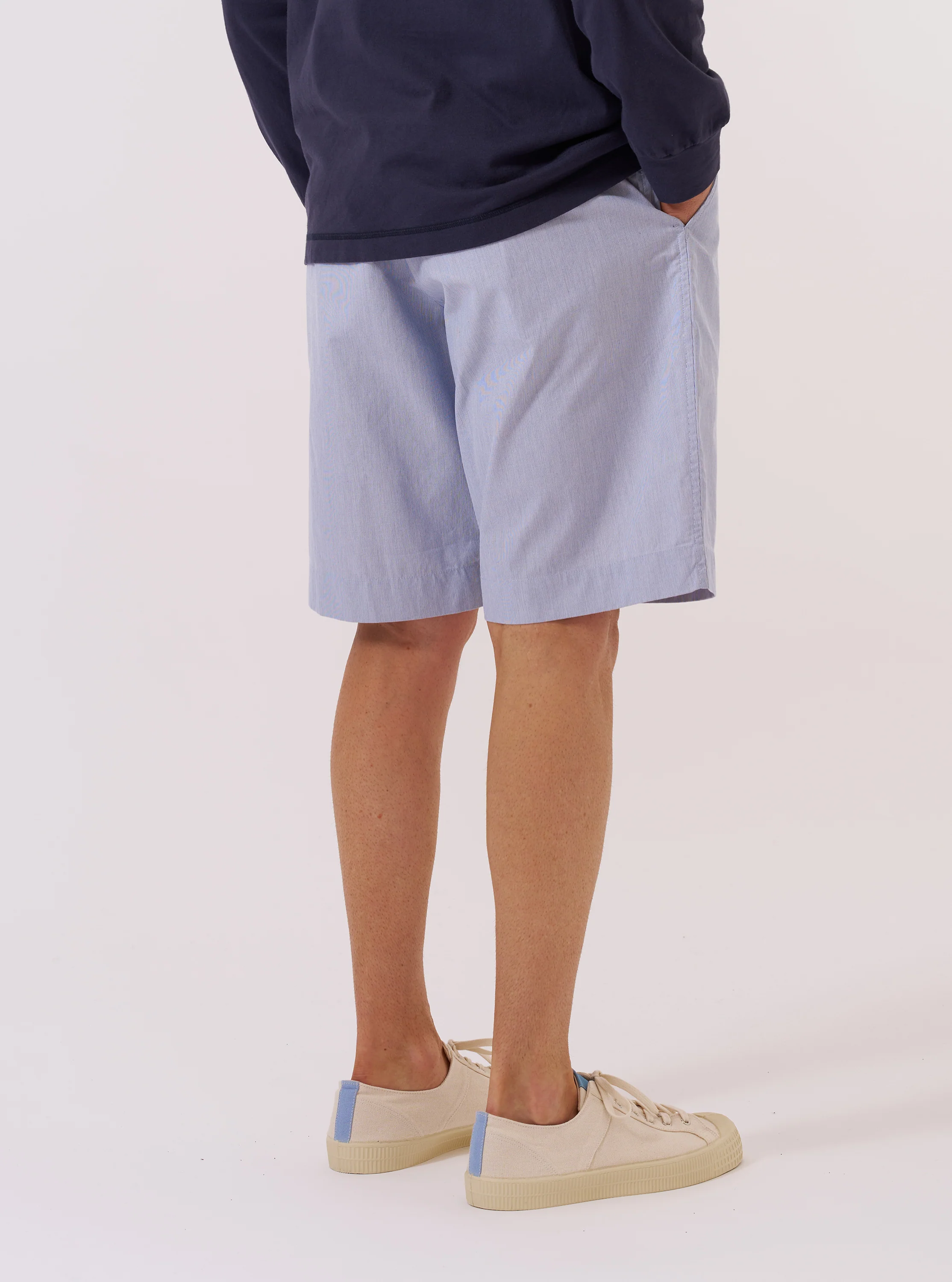Navy Kennedy Stripe Pleated Track Short - Image 3